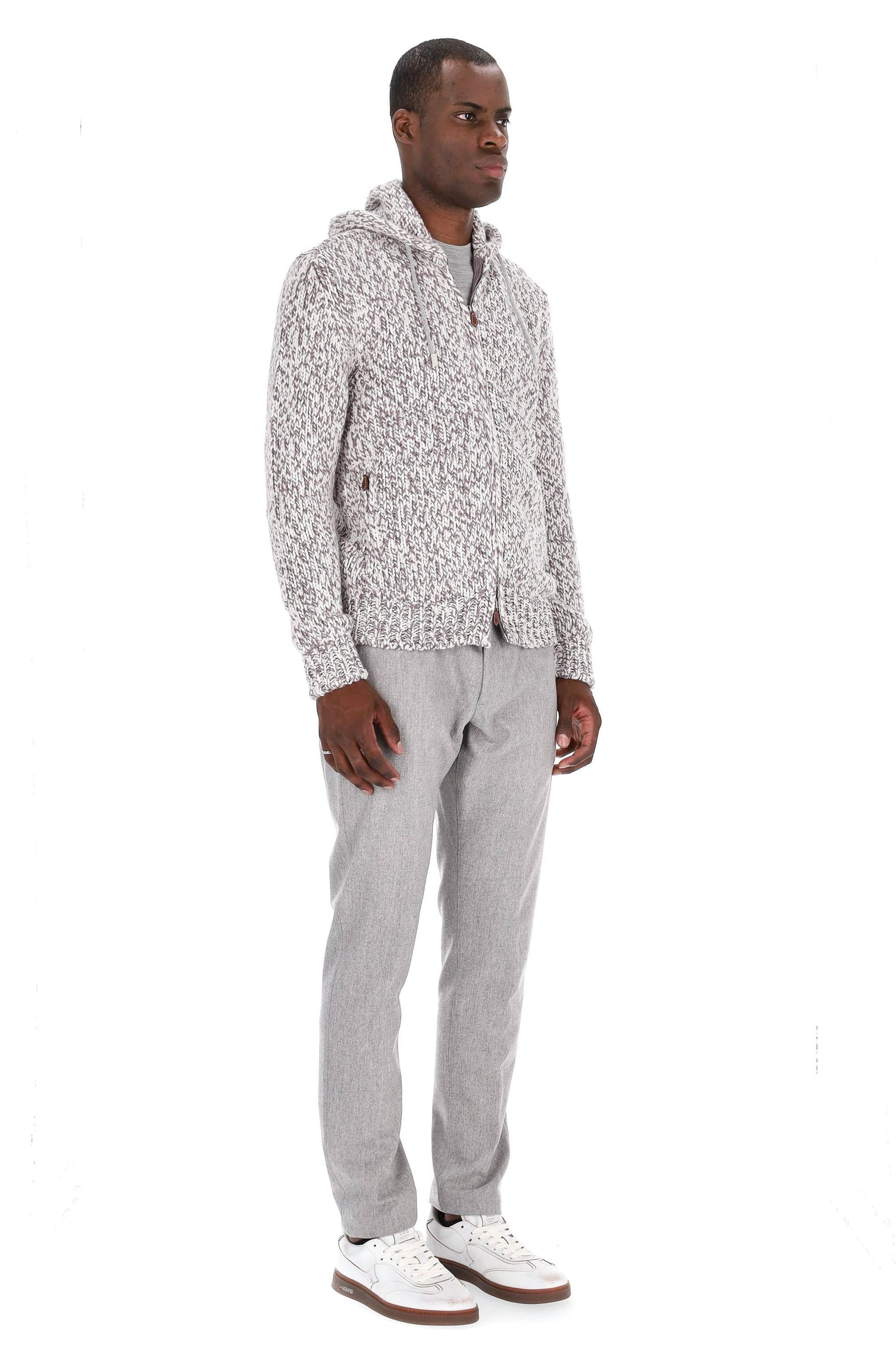 Eleventy Maglia full zip moulinè in cashmere con cappuccio L76MAGL43 MAG0J010/2 81 