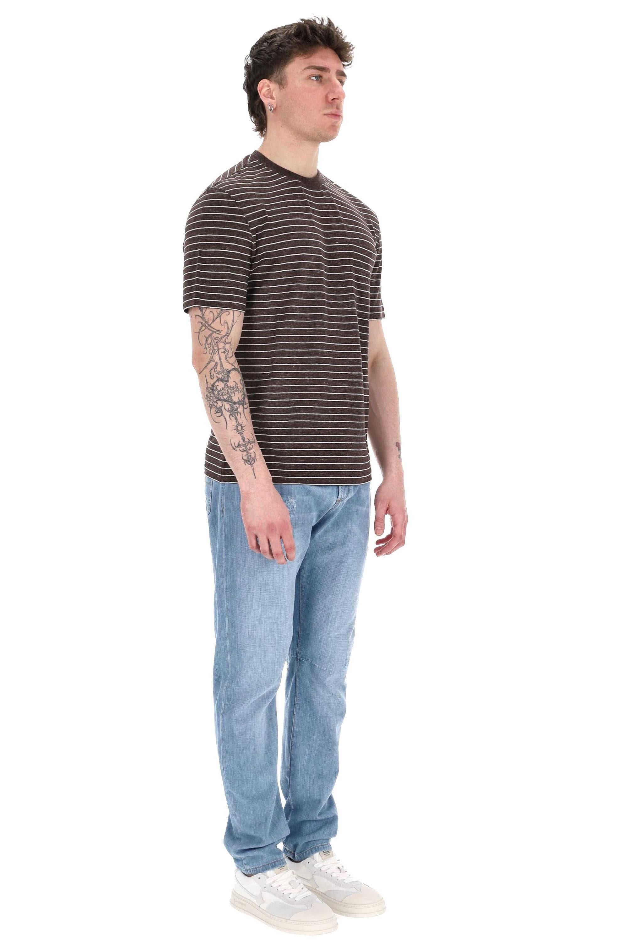T-shirt rigata in lino comfort MW8601376 C002 Brunello Cucinelli 