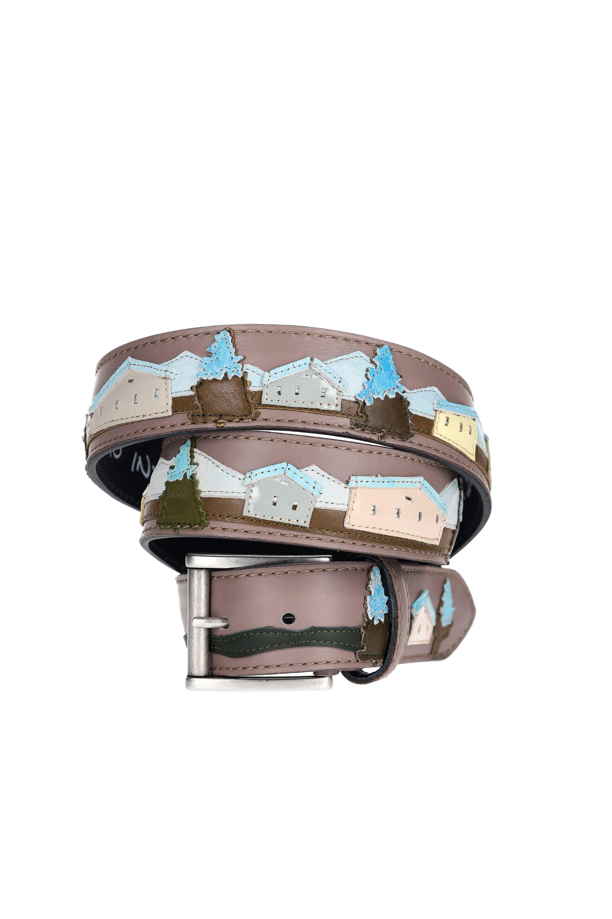 Artigianato Italiano Cintura artigianale in pelle "Paesaggio Invernale" PAESAGGIO INVERNALE MLTCLR 