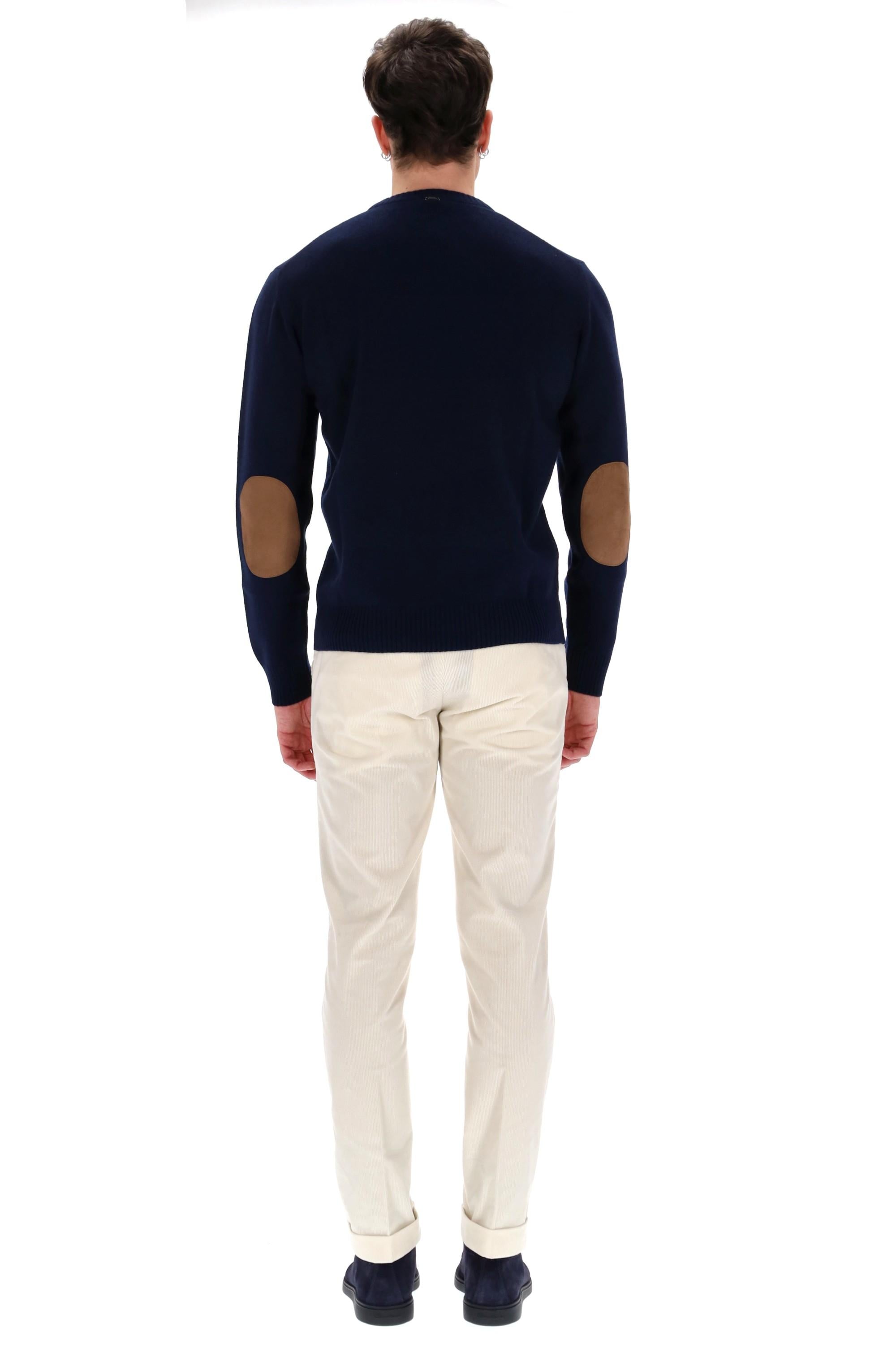 Herno Maglia girocollo in lana-cashmere toppe camoscio MG000145U/2 9200 