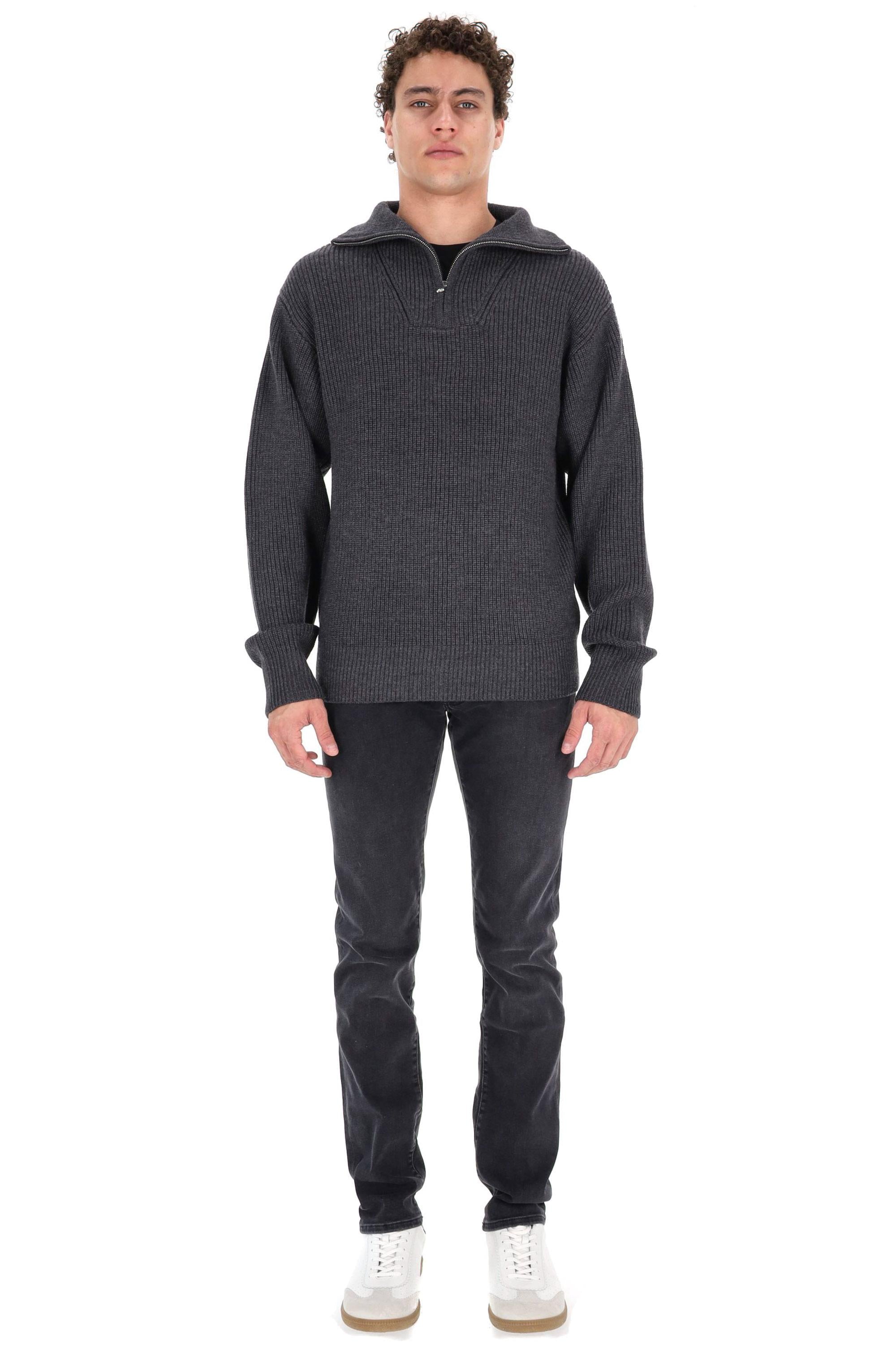 Officine Générale Maglia ciclista in pura lana merino a costa inglese MKNT314 HEATHER ANTHRACITE 