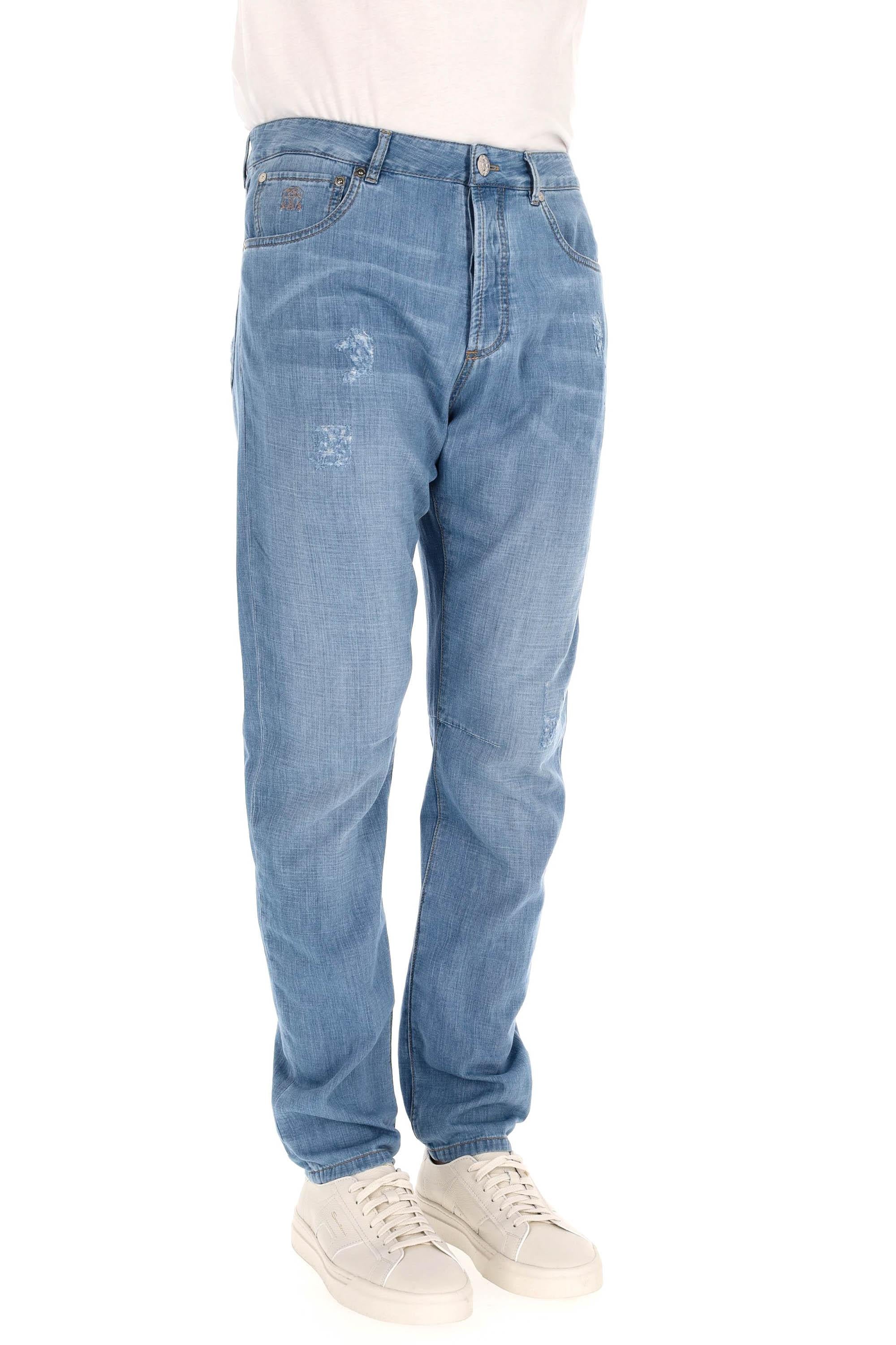 Jeans in puro cotone superlight con rotture ME645X2340 C1470 Brunello Cucinelli 