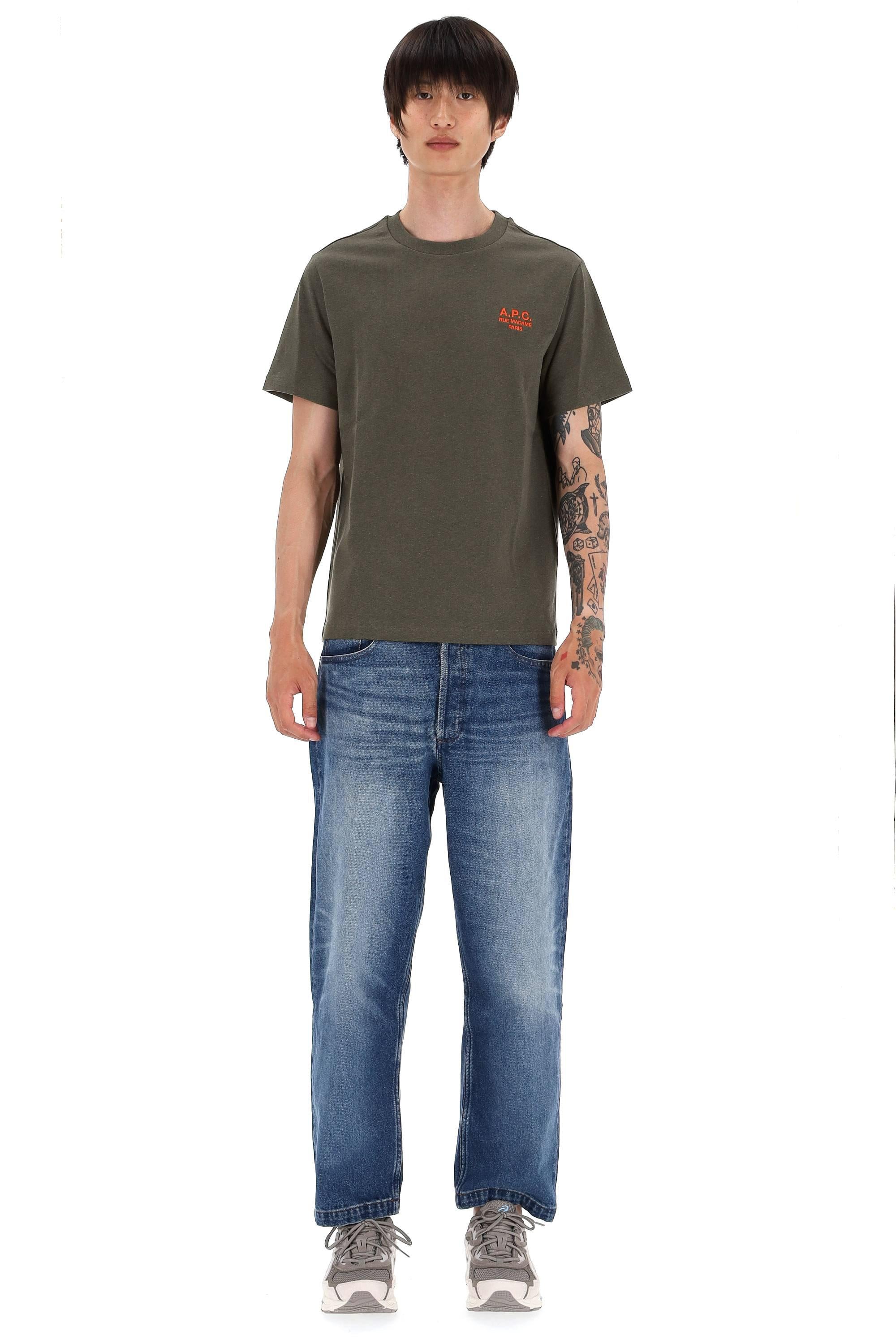 A.P.C. T-shirt in cotone con logo A.P.C COHBU M26388/2 KAKI CHINE/ROUGE 