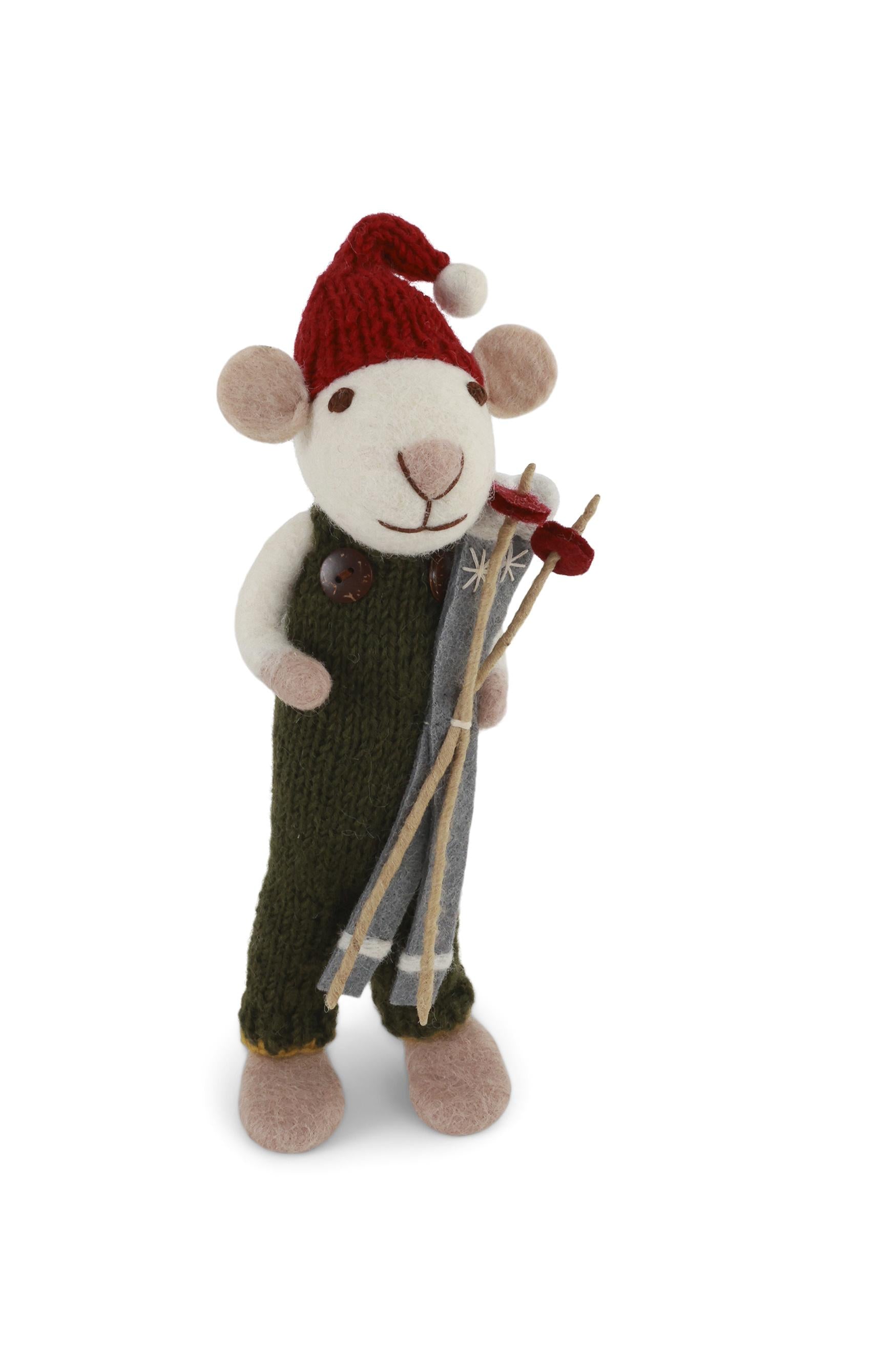 Gry&Sif Topino bianco medio con pantaloni verdi in maglia e sci 80325 NN 