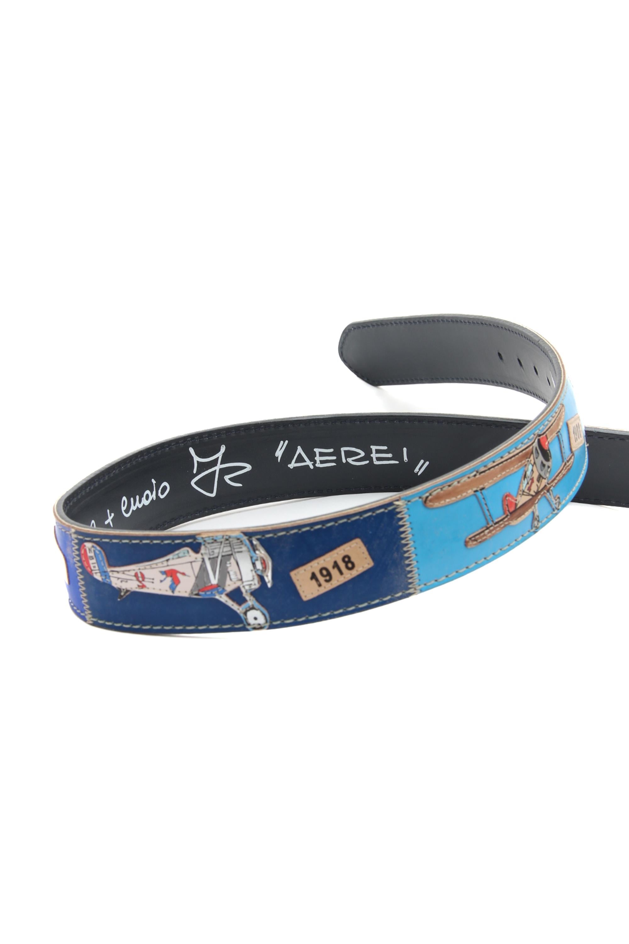 Artigianato Italiano Cintura artigianale in pelle "Aerei" dipinta a mano AEREI MLTCLR 