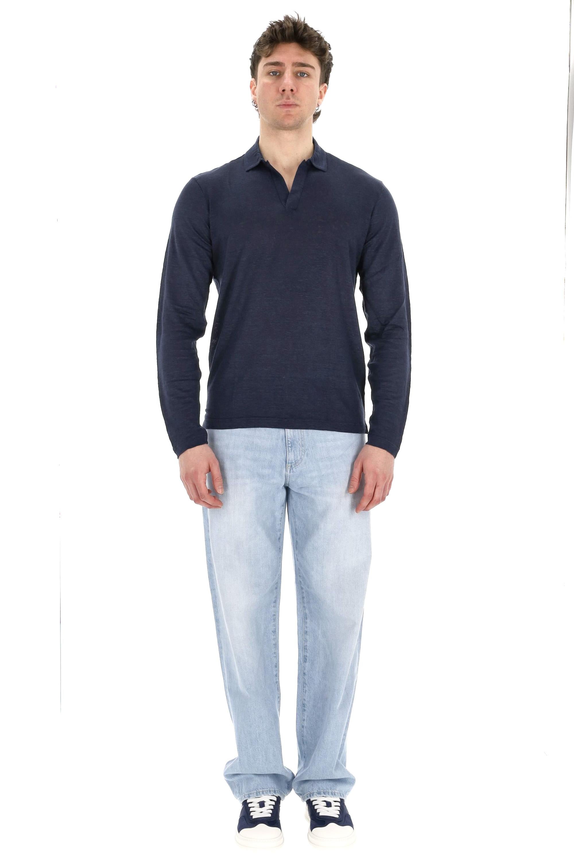 Polo open collar in lino manica lunga 96803 60588 306 Barba 