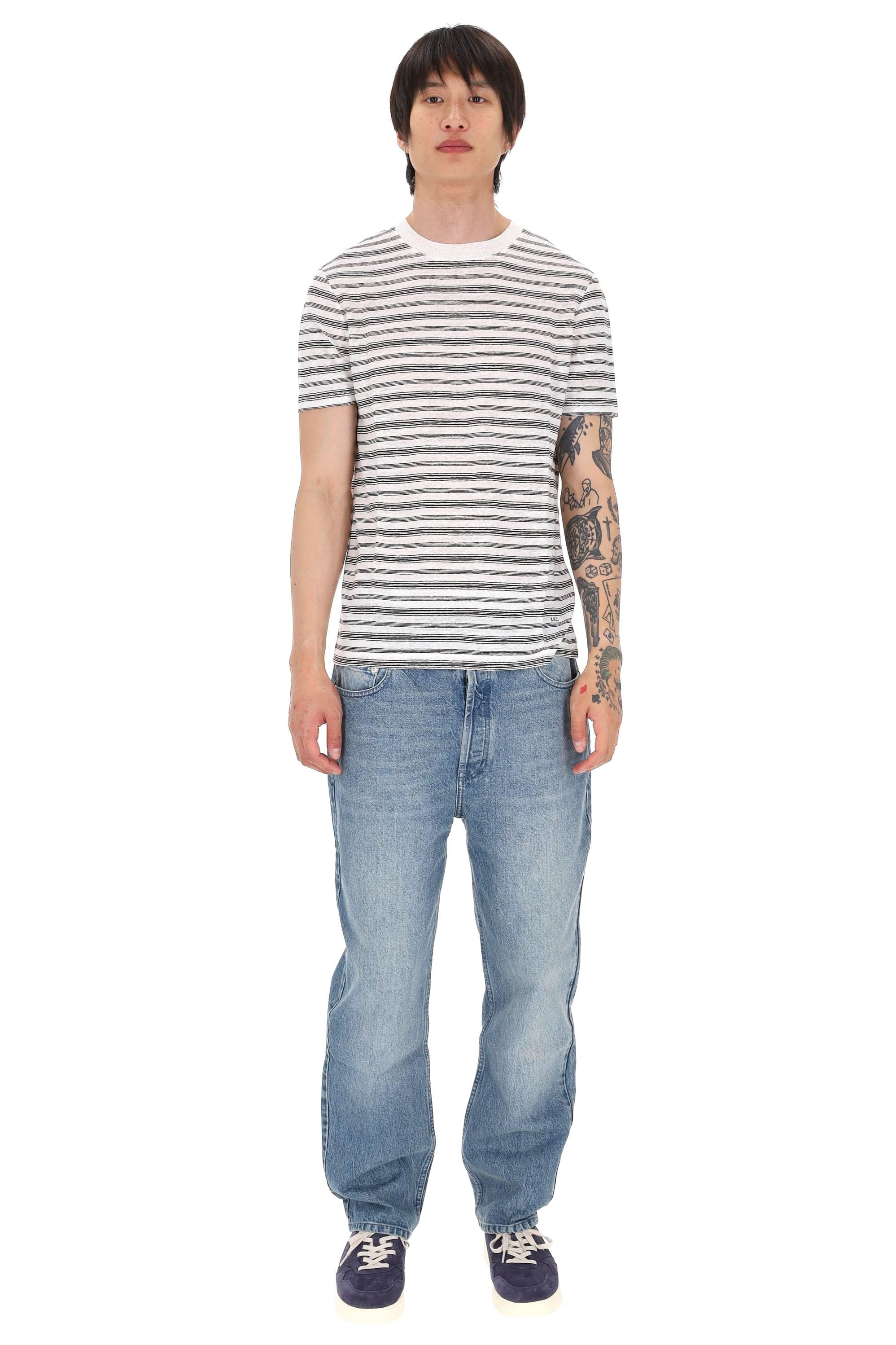 A.P.C. T-shirt rigata in lino mod. Raye LIAEZ-H26566 CAA-MARRON 