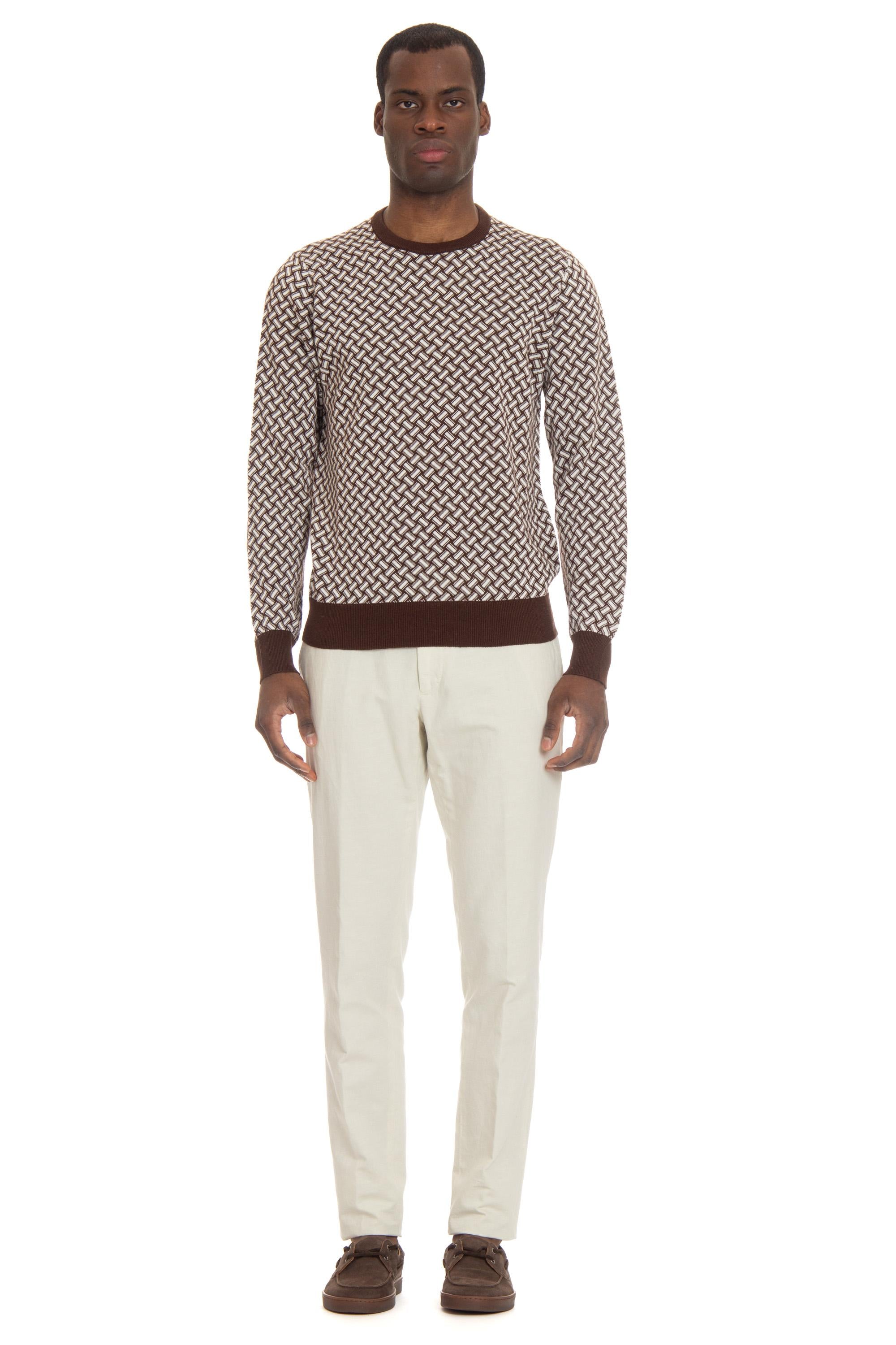 Maglia girocollo in cotone-lino fantasia biscottino D9LZ113N/5 B32 Drumohr 