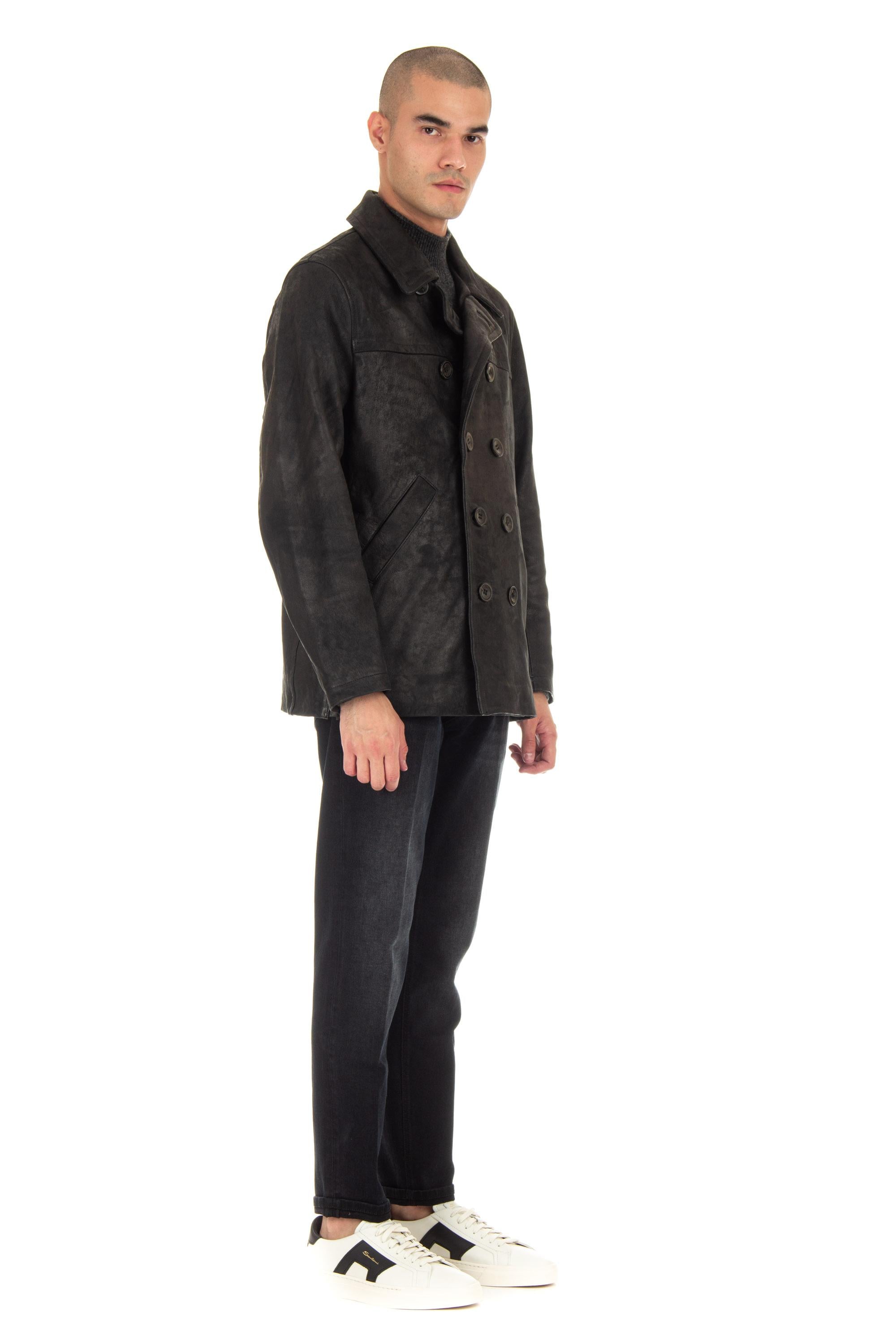 Giorgio Brato Peacoat artigianale in pelle GU24F18002VBRUSH NERO 