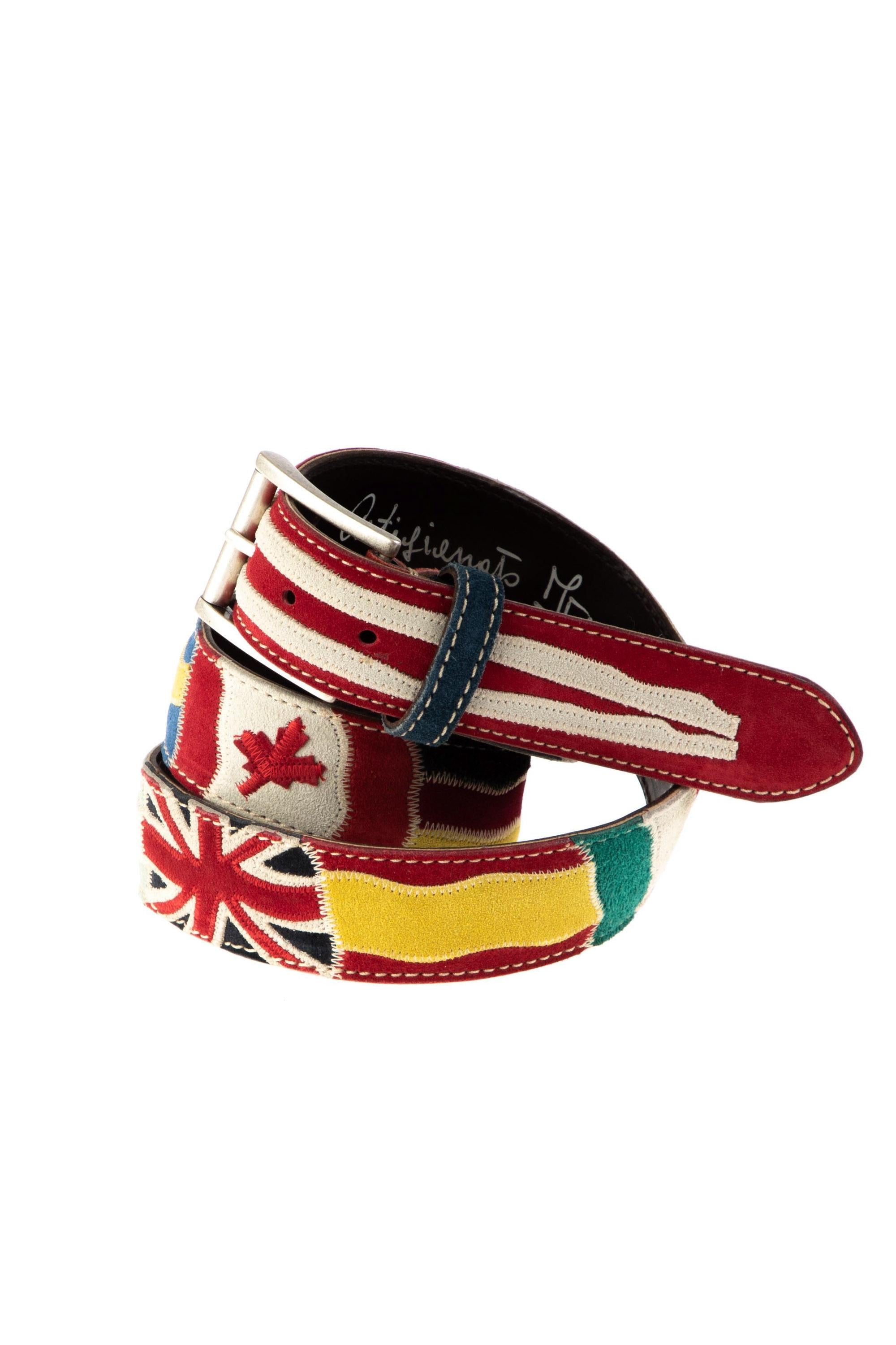 Artigianato Italiano Cintura artigianale in camoscio "Bandiere del Mondo" CINT MONDO CAM NN 