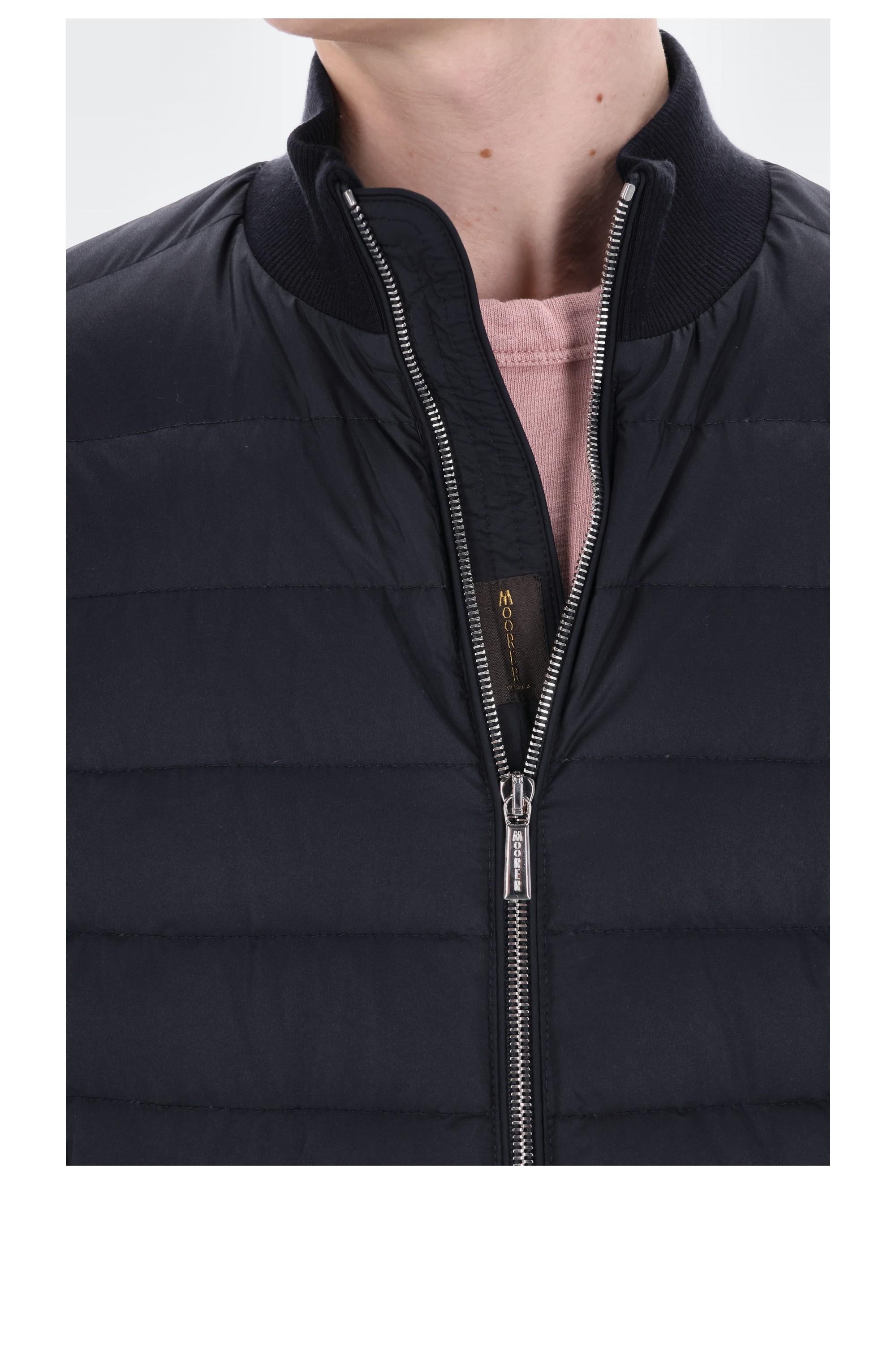 Giubbino bimaterico in piuma con maniche in jersey di cotone DUNCAN-S3Z DARK BLU Moorer 
