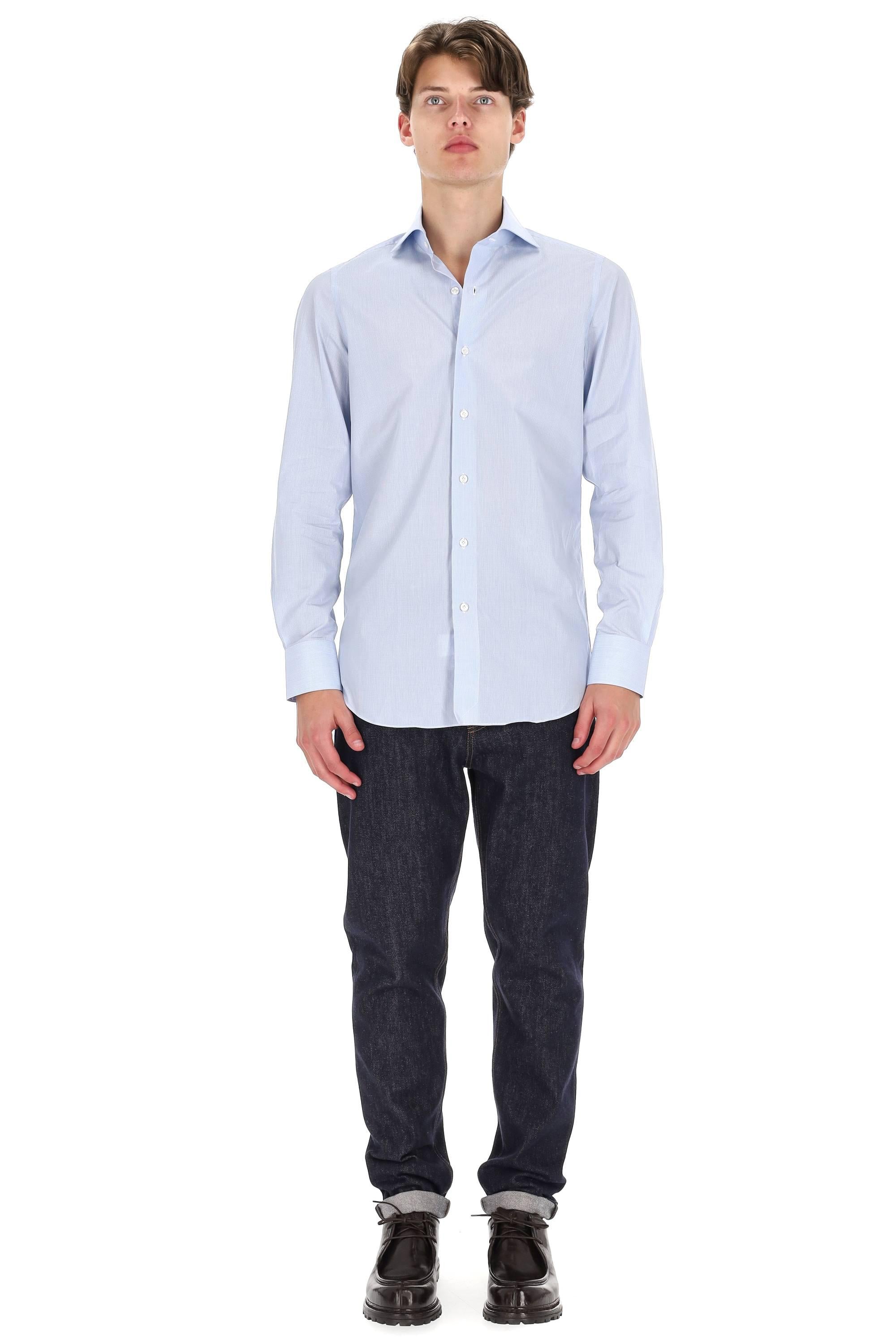 Finamore Camicia sartoriale micro quadretto in cotone Giza 170's Milano 170/2M-140136-C0007Z 01 