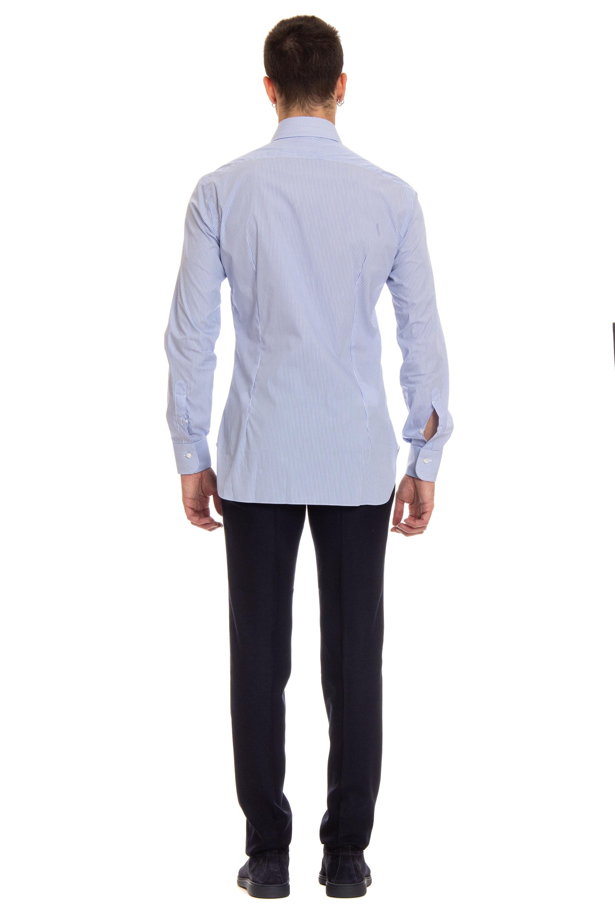 Camicia bacchettata in popeline stretch etichetta Nera I1U13P0136072.U BI/BLU Barba 