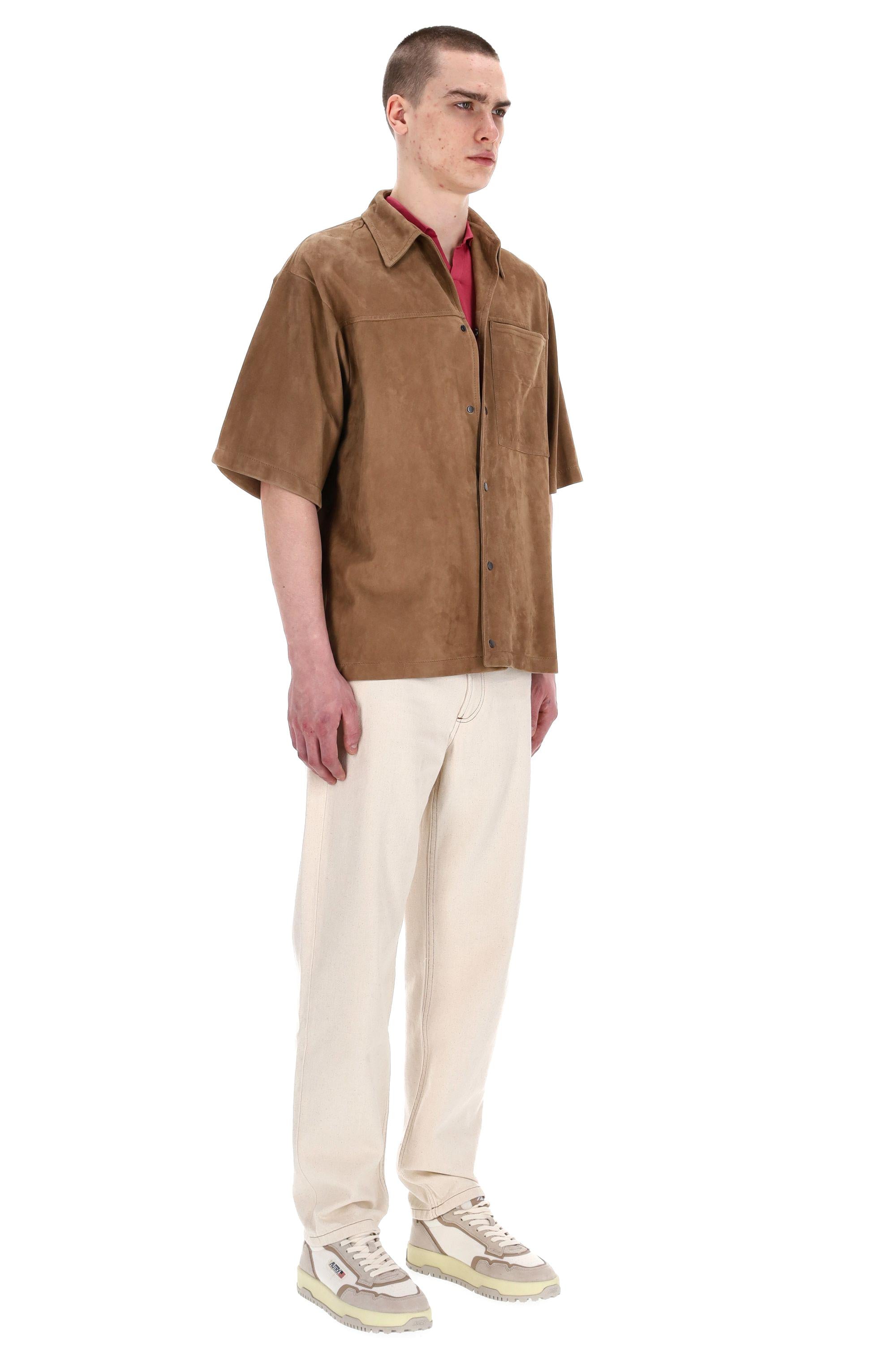 Salvatore Santoro Overshirt mezza manica in camoscio over fit 42547-U BEIGE 