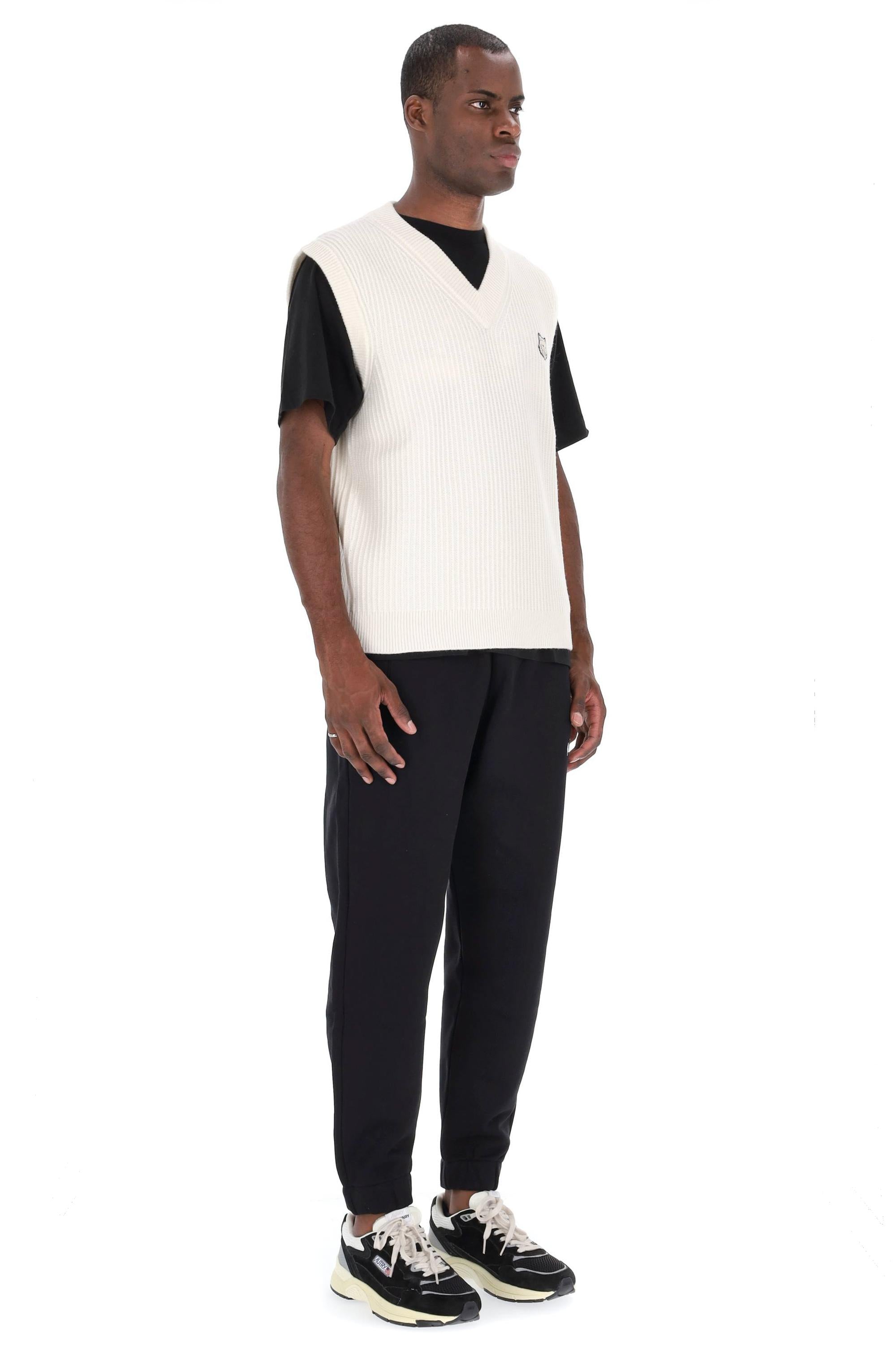 Gilet in lana merino a coste oversize fit PM00810KT1149 P700 Maison Kitsuné 