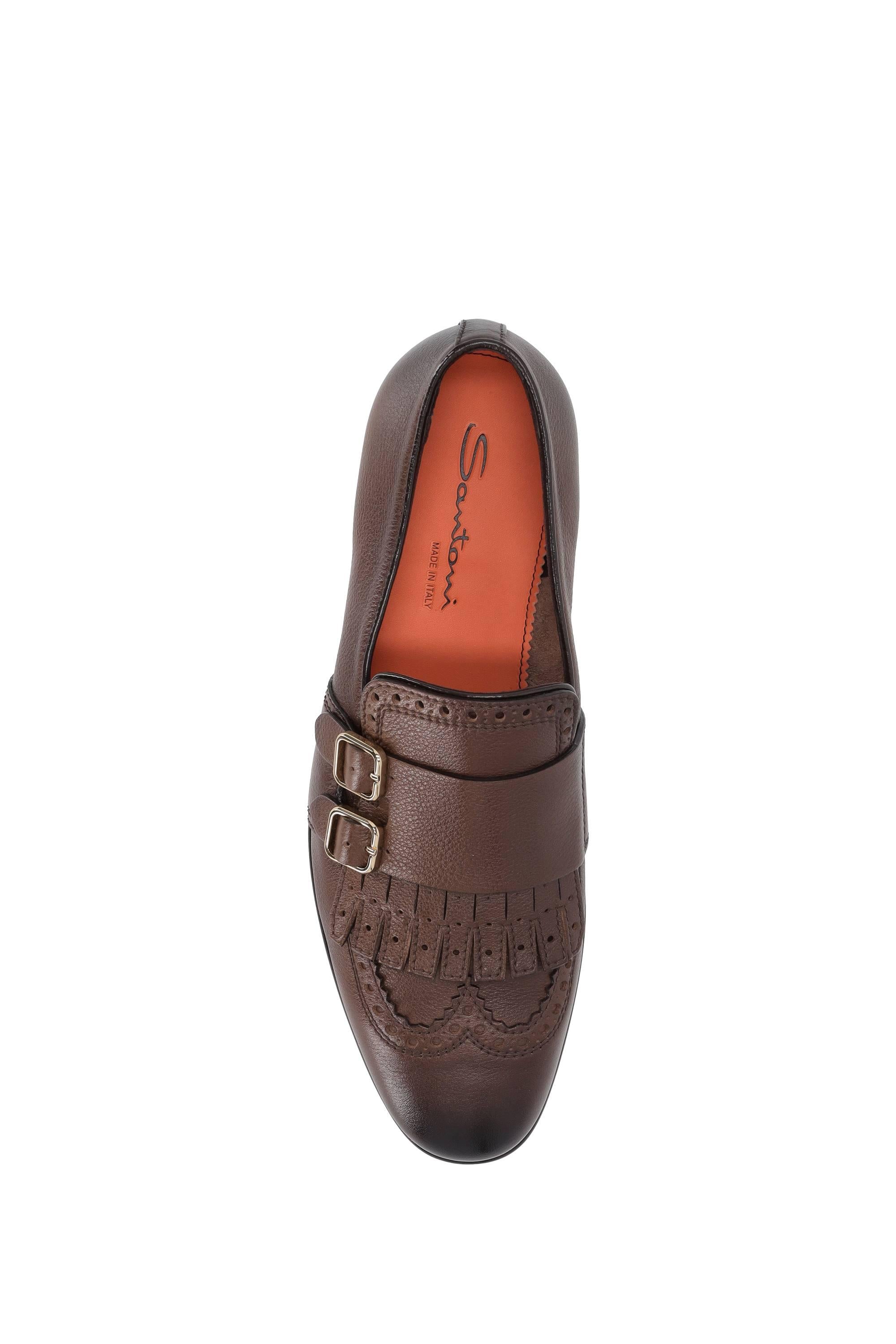 Santoni Mocassino in pelle con fibbie e frange MCNC18412LA3SGFR T50 
