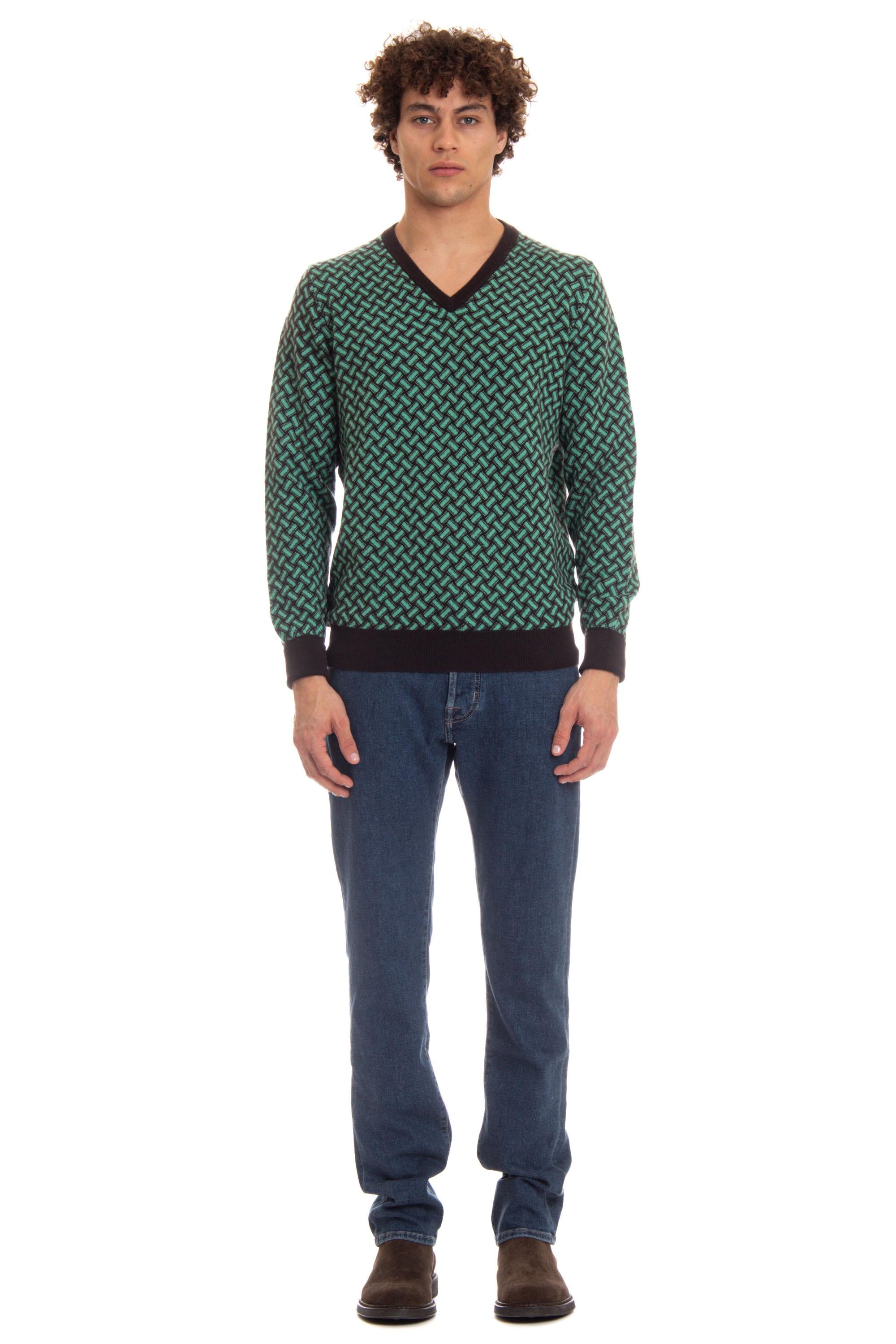 Maglia scollo V in cashmere fantasia biscottino D2K481 RB27 Drumohr 