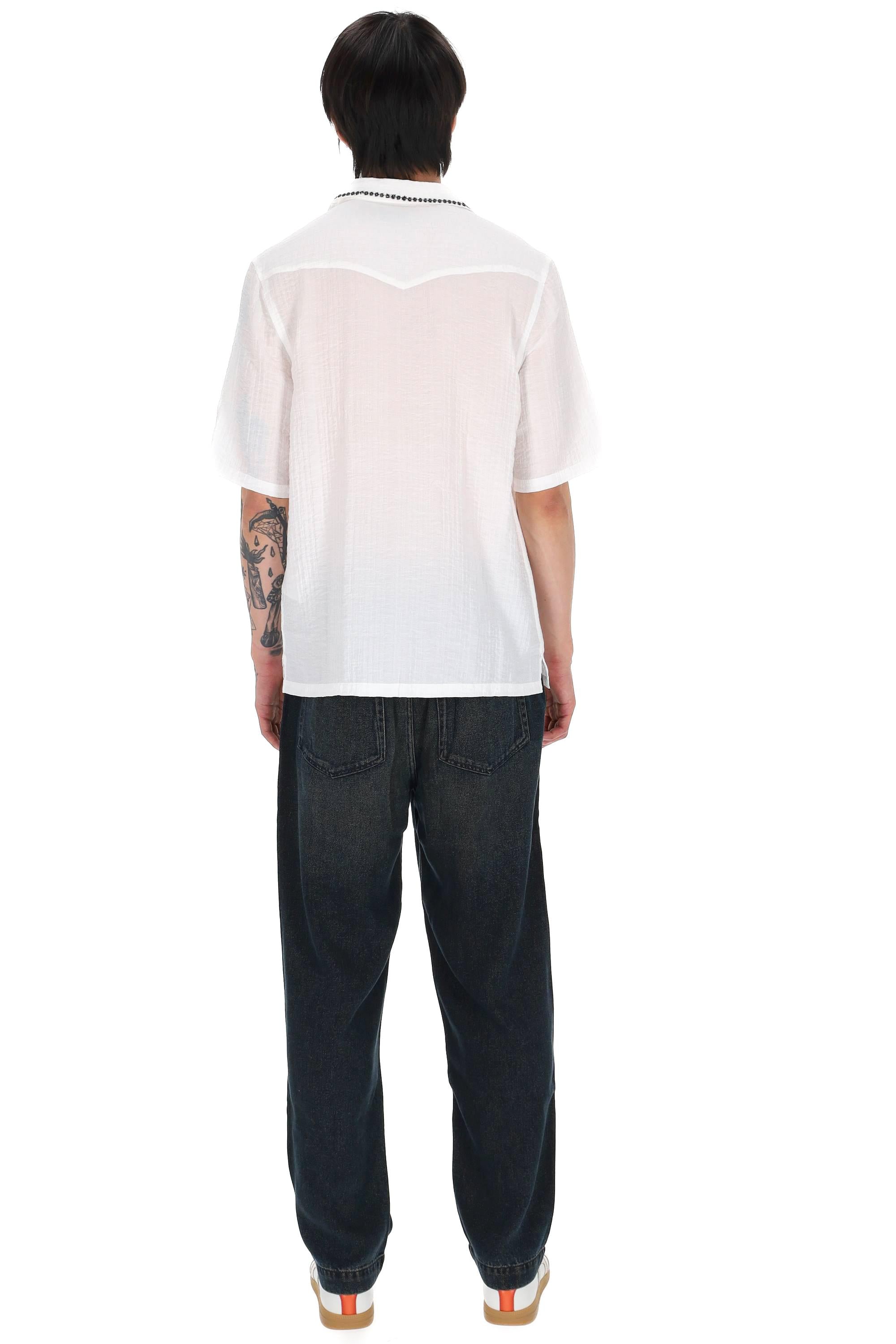 Officine Générale Camicia con ricamo in cotone seersucker mod. Eren MSHI005 WHITE/BLACK 