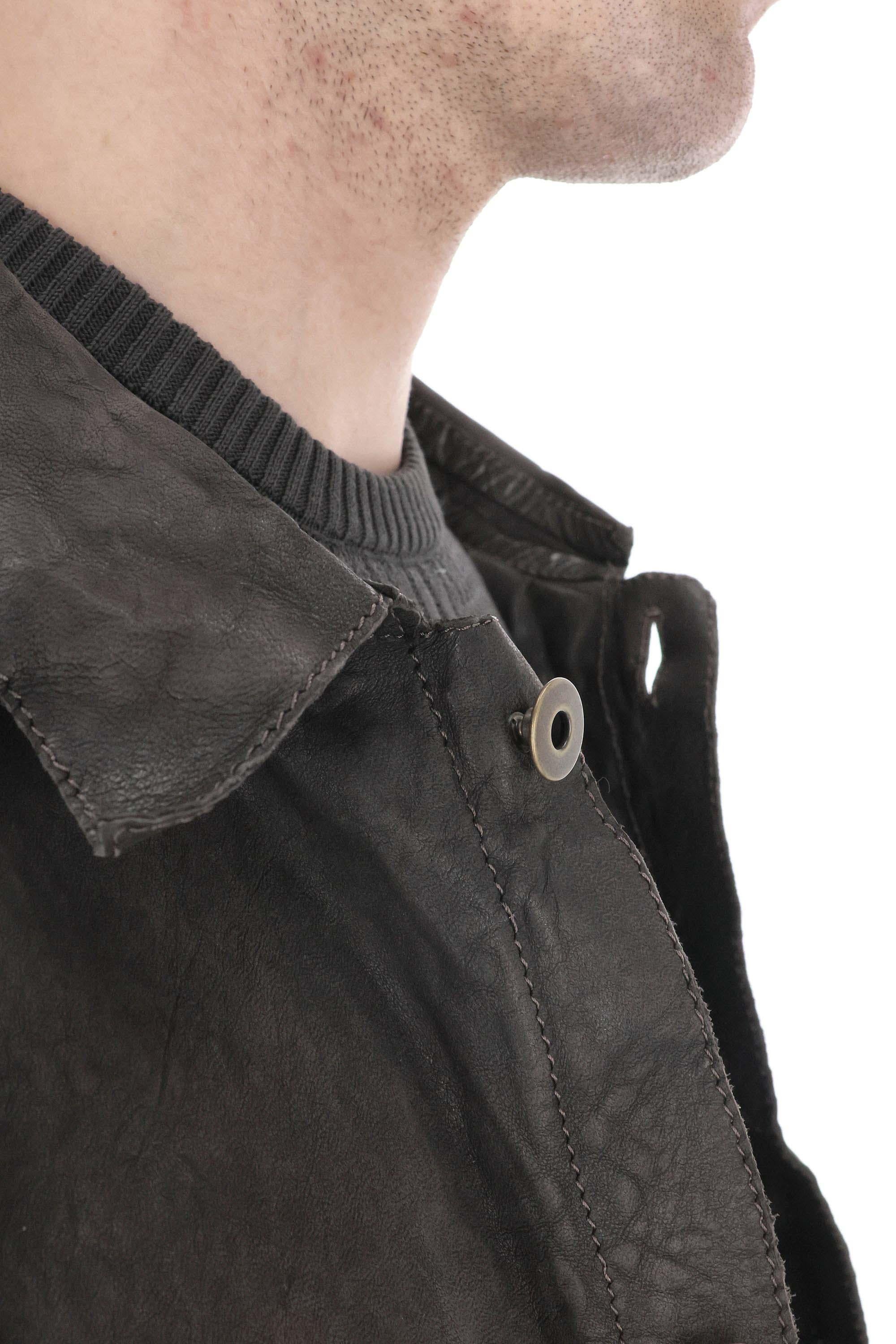 Salvatore Santoro Overshirt in pelle di agnello delavè 48573-U NIV_COFFEE 