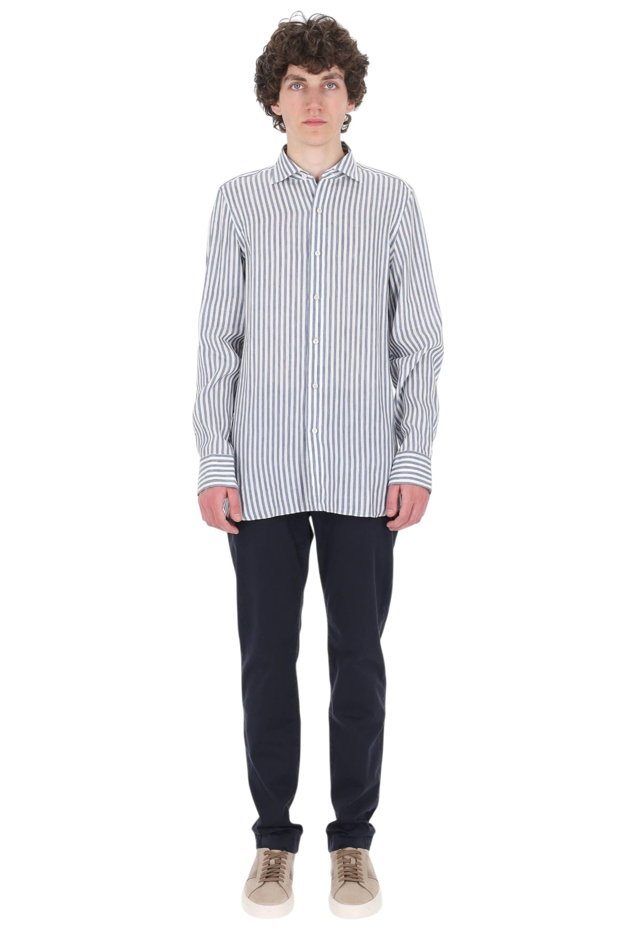 Finamore Camicia rigata in lino-lyocell modello Gaeta GT 013057 P6044 03 