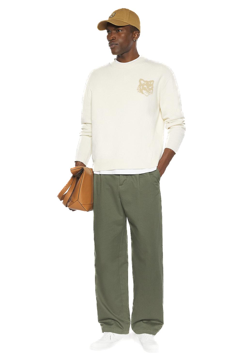 Maison Kitsuné Maglia girocollo in lana merino con ricamo fox grande PM00816KM0329 0395 