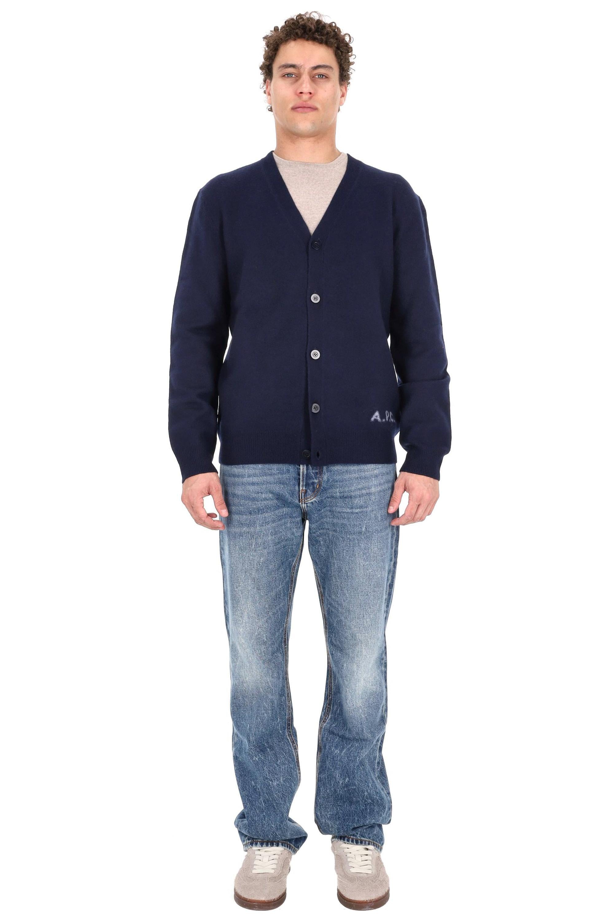 A.P.C. Cardigan in pura lana con logo WVBDK-H22305 IAK-DARK NAVY 