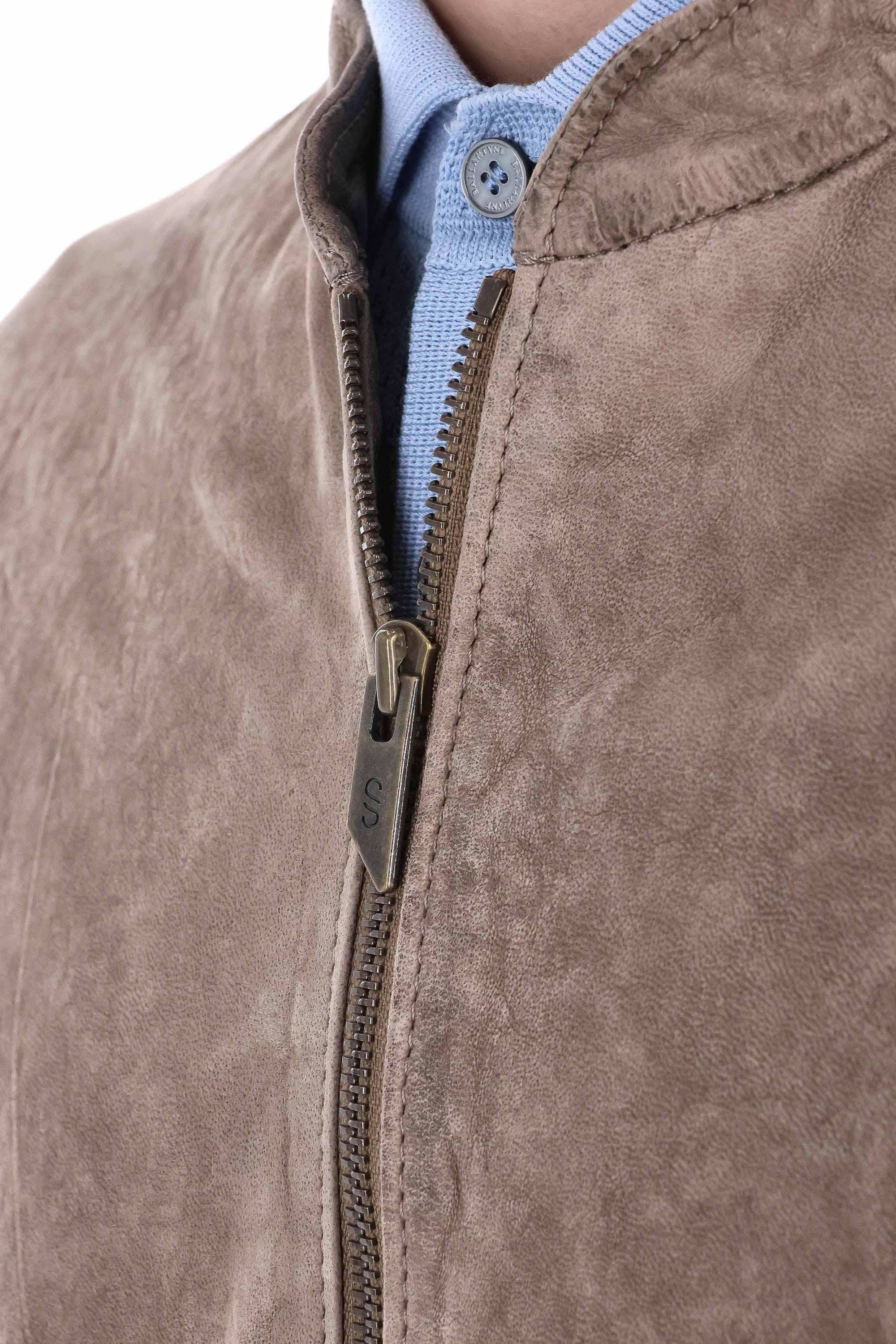 Giubbino full zip in pelle di agnello delavè 48526-U NORG_SAND Salvatore Santoro 