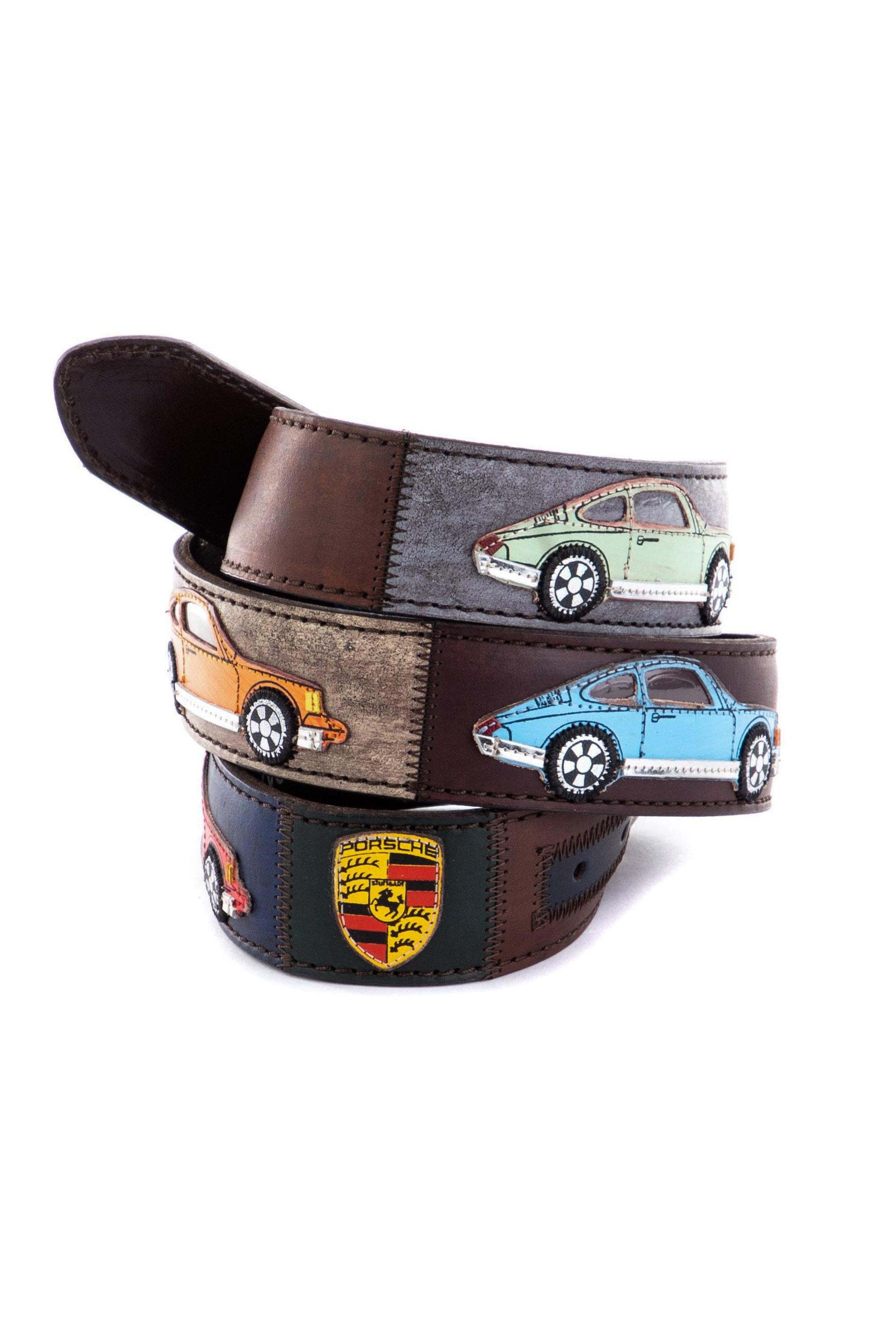 Artigianato Italiano Cintura artigianale in pelle "Porsche 911 in cornice vintage" PORSCHE 911 COR NN 