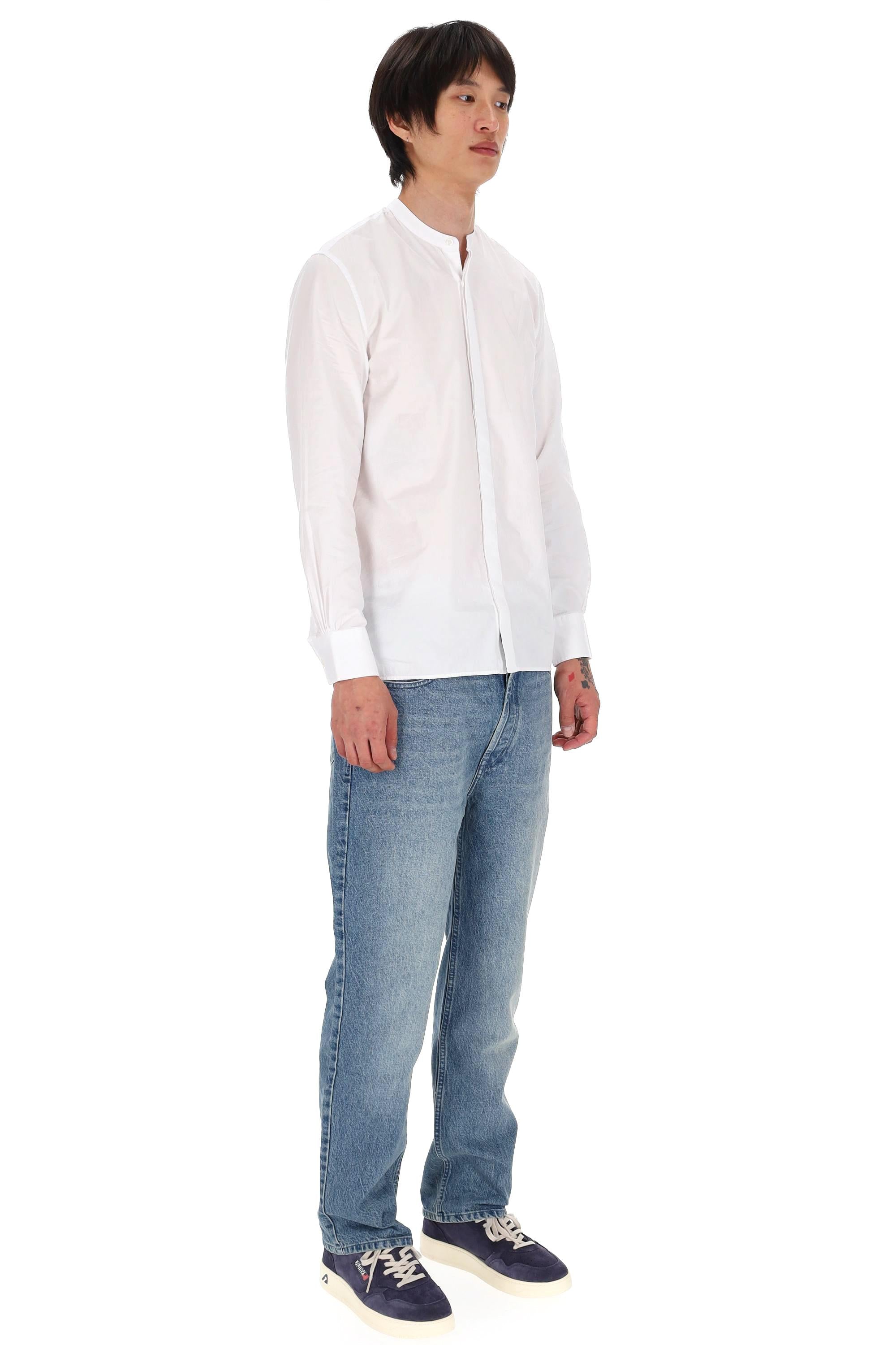 Officine Générale Camicia in popeline di cotone con collo coreano mod. Gaston MSHI006 WHITE 