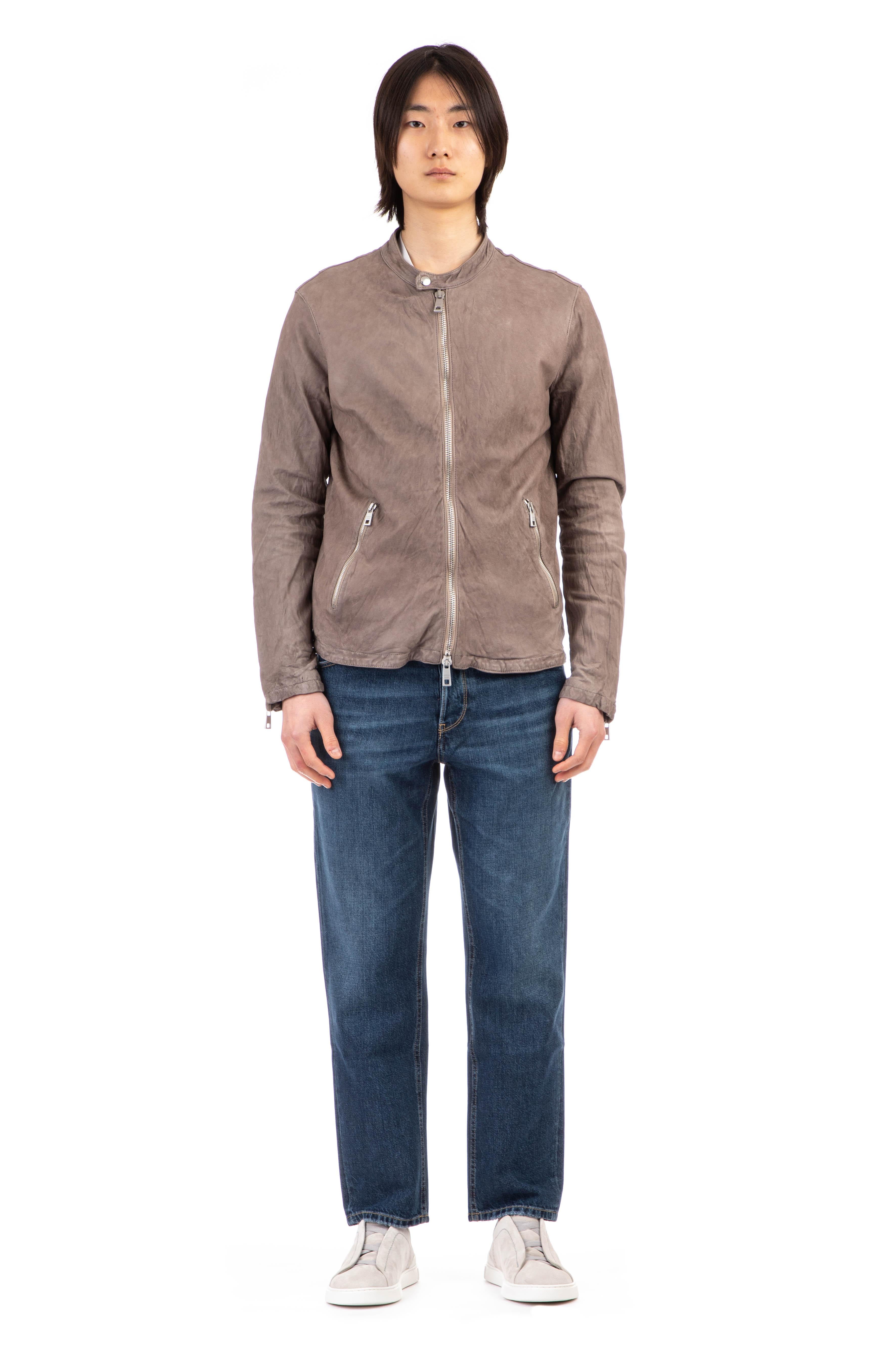 Giubbino biker in pelle di agnello washed GU23S8299VBRUSH WALL Giorgio Brato 