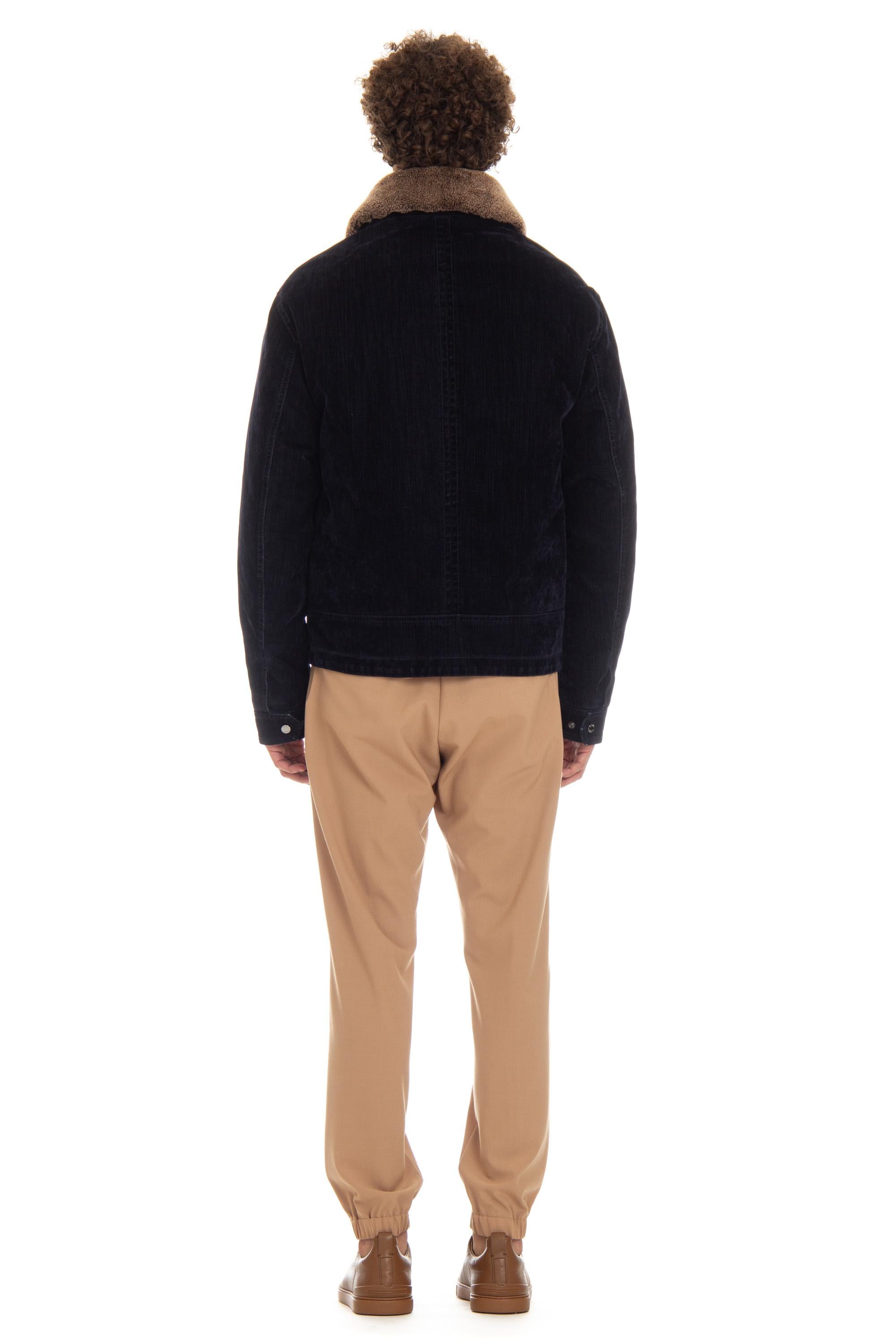 Bomber in denim floccato imbottito in piuma con collo in montone HENDRIC-41 DARK BLU Moorer 
