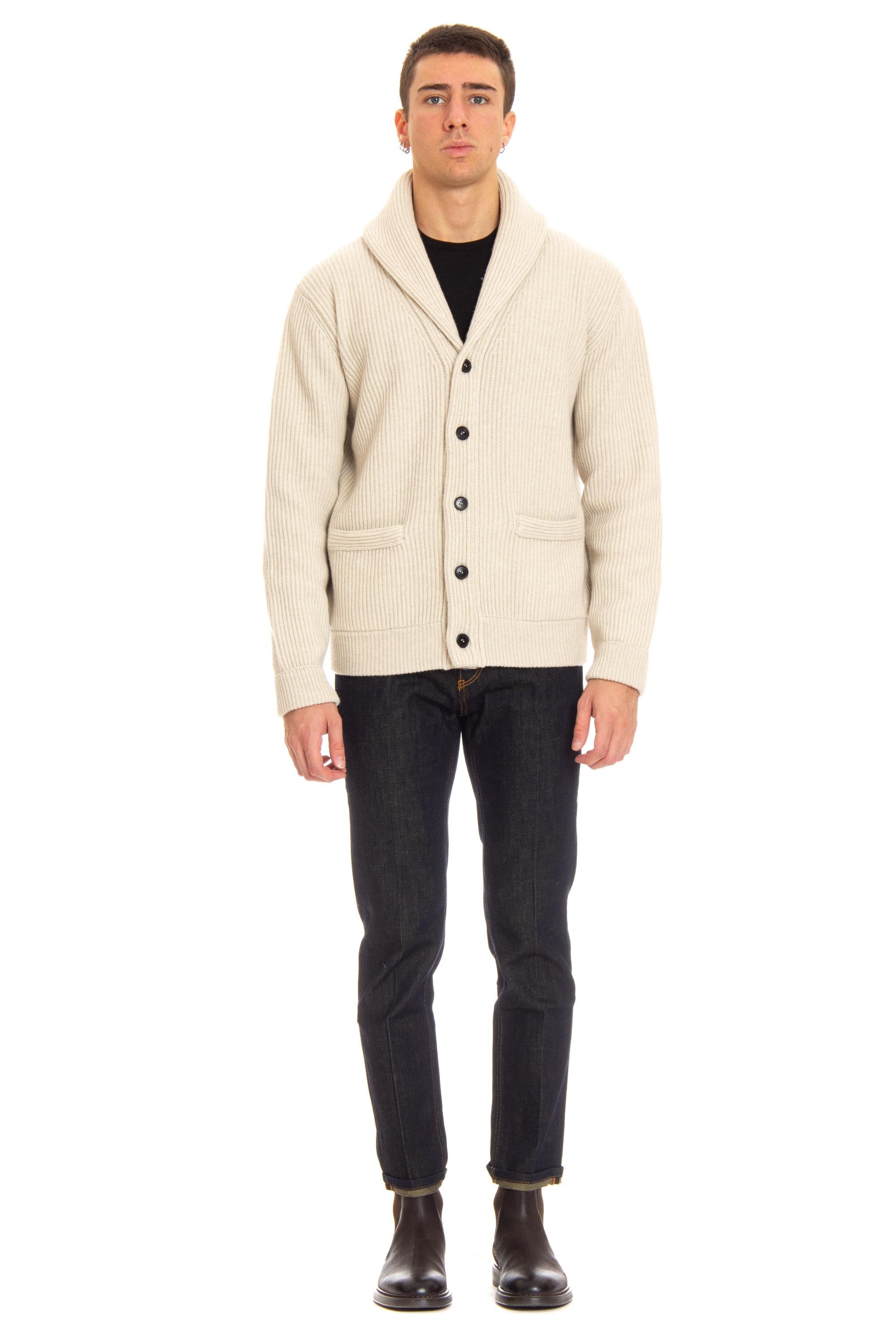 Cardigan sciallato a costa inglese in lana-cashmere RP37212 RP3716 Roberto Collina 