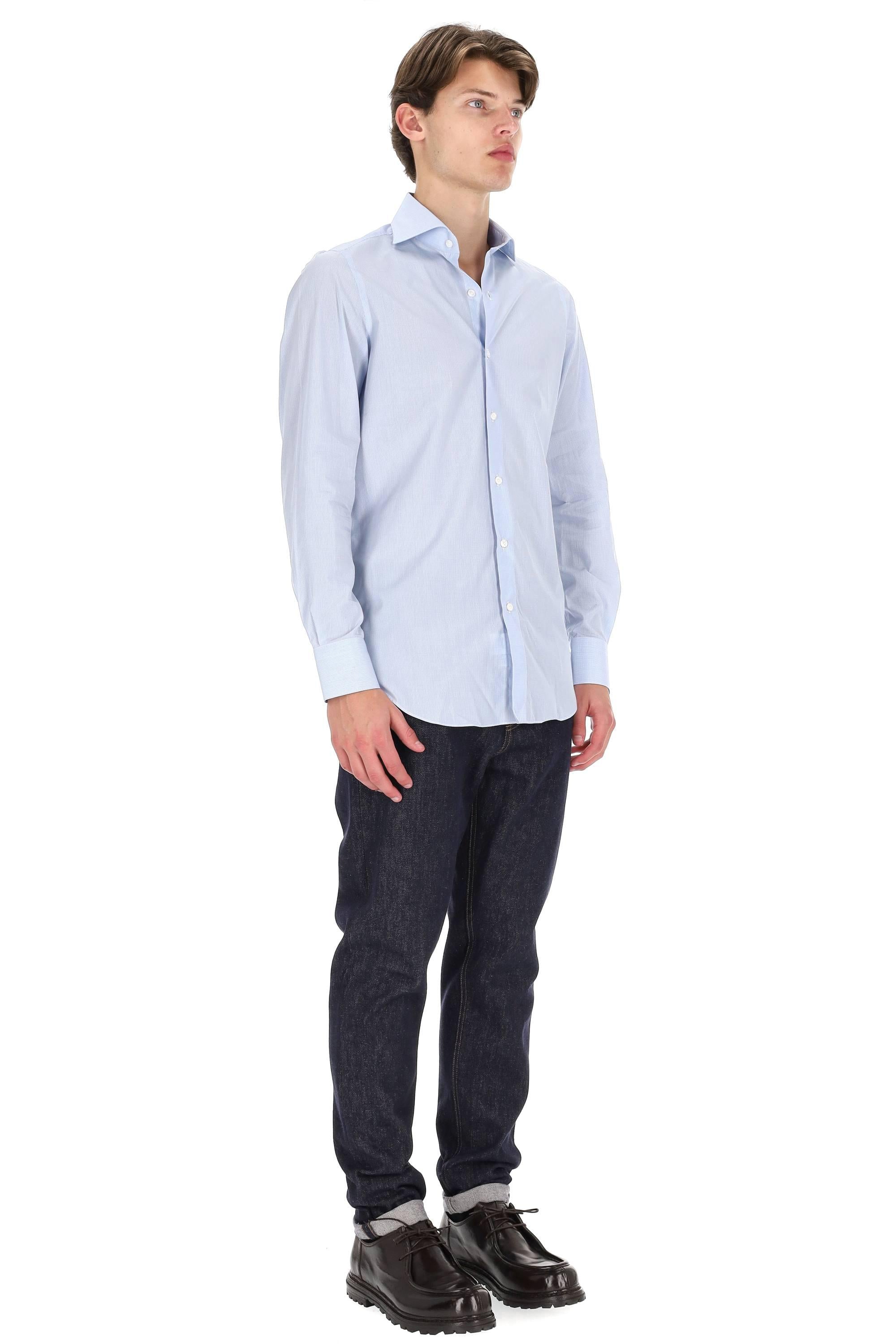 Finamore Camicia sartoriale micro quadretto in cotone Giza 170's Milano 170/2M-140136-C0007Z 01 