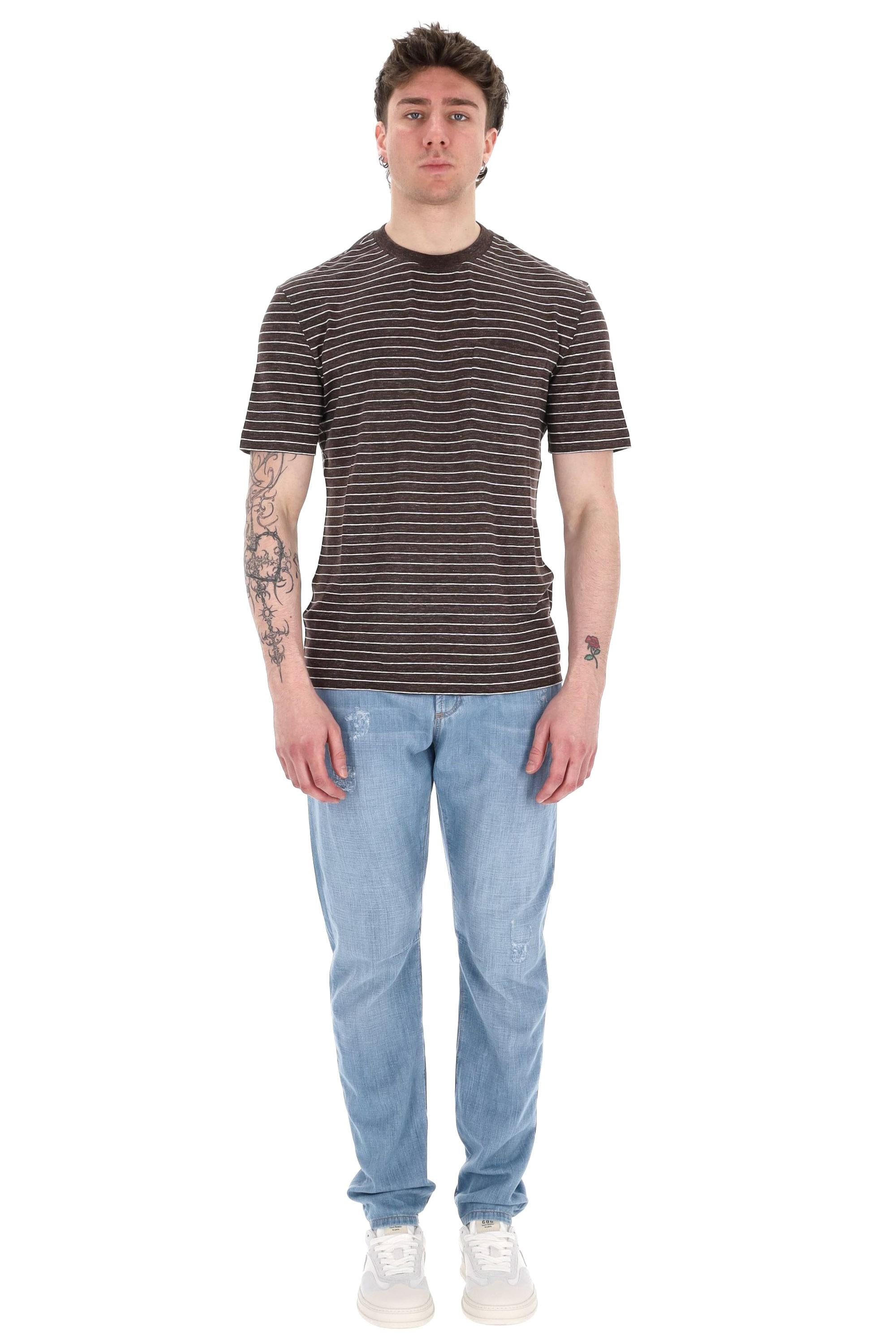 T-shirt rigata in lino comfort MW8601376 C002 Brunello Cucinelli 