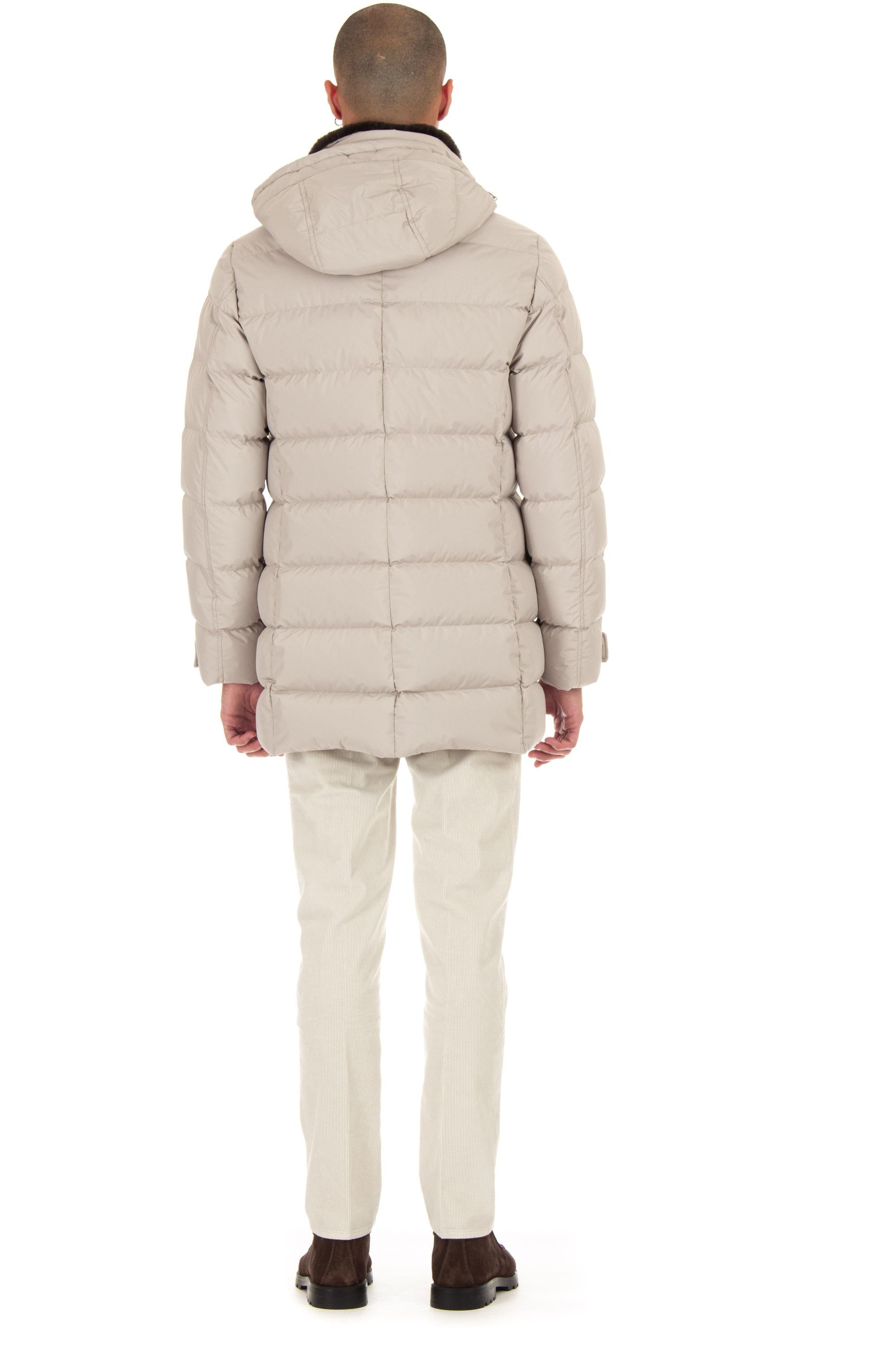 Piumino con cappuccio e collo in castoro mod. saturno-stp SATURNO-STP U0102 Moorer 