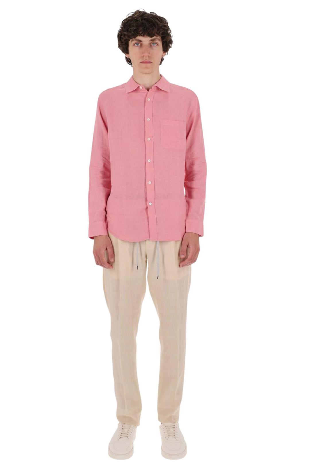 Portuguese Flannel Camicia in lino con taschino 066.S/3 ROSE 