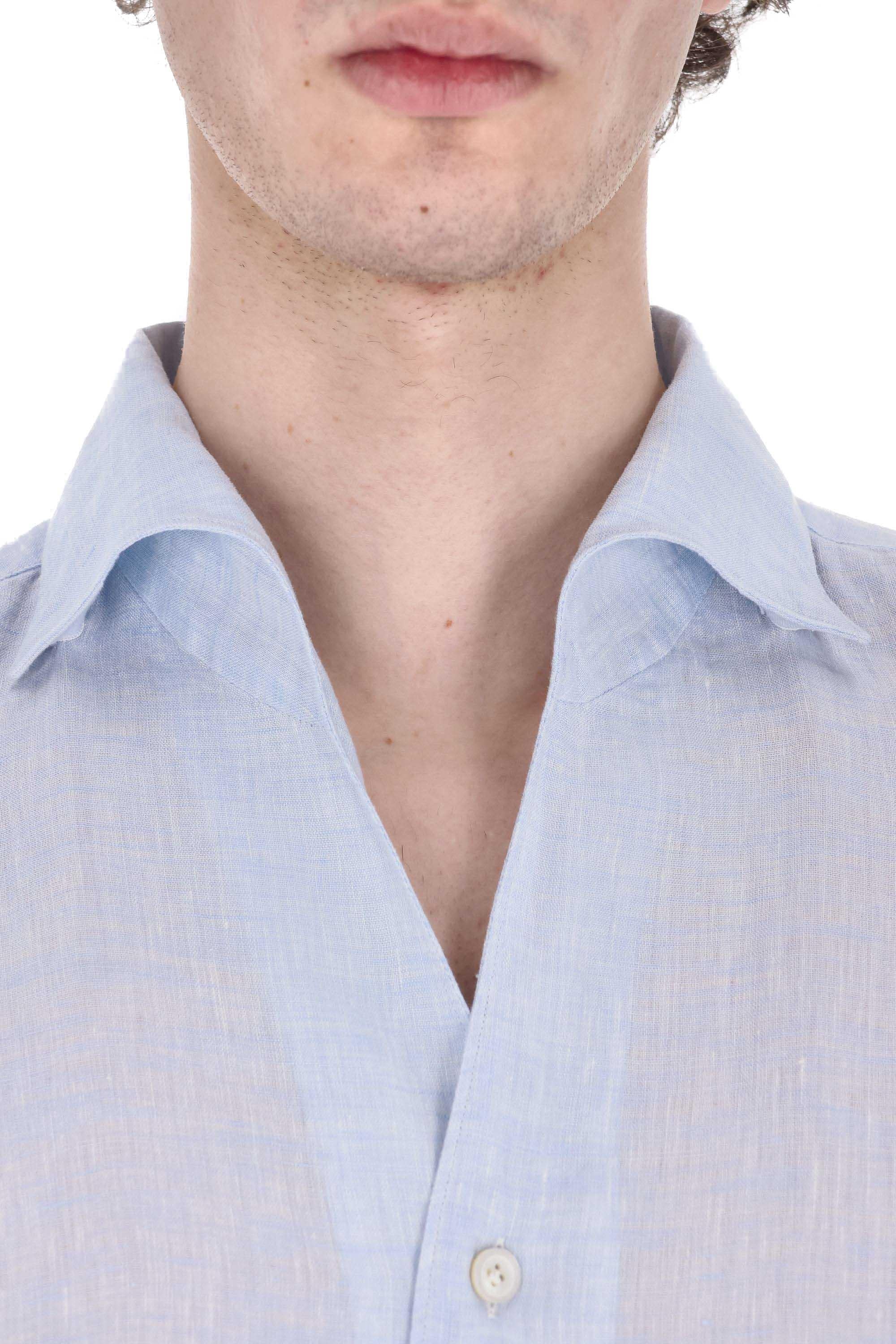 Finamore Camicia sartoriale Ustica in puro lino open collar GT18 010608 C0032 02 