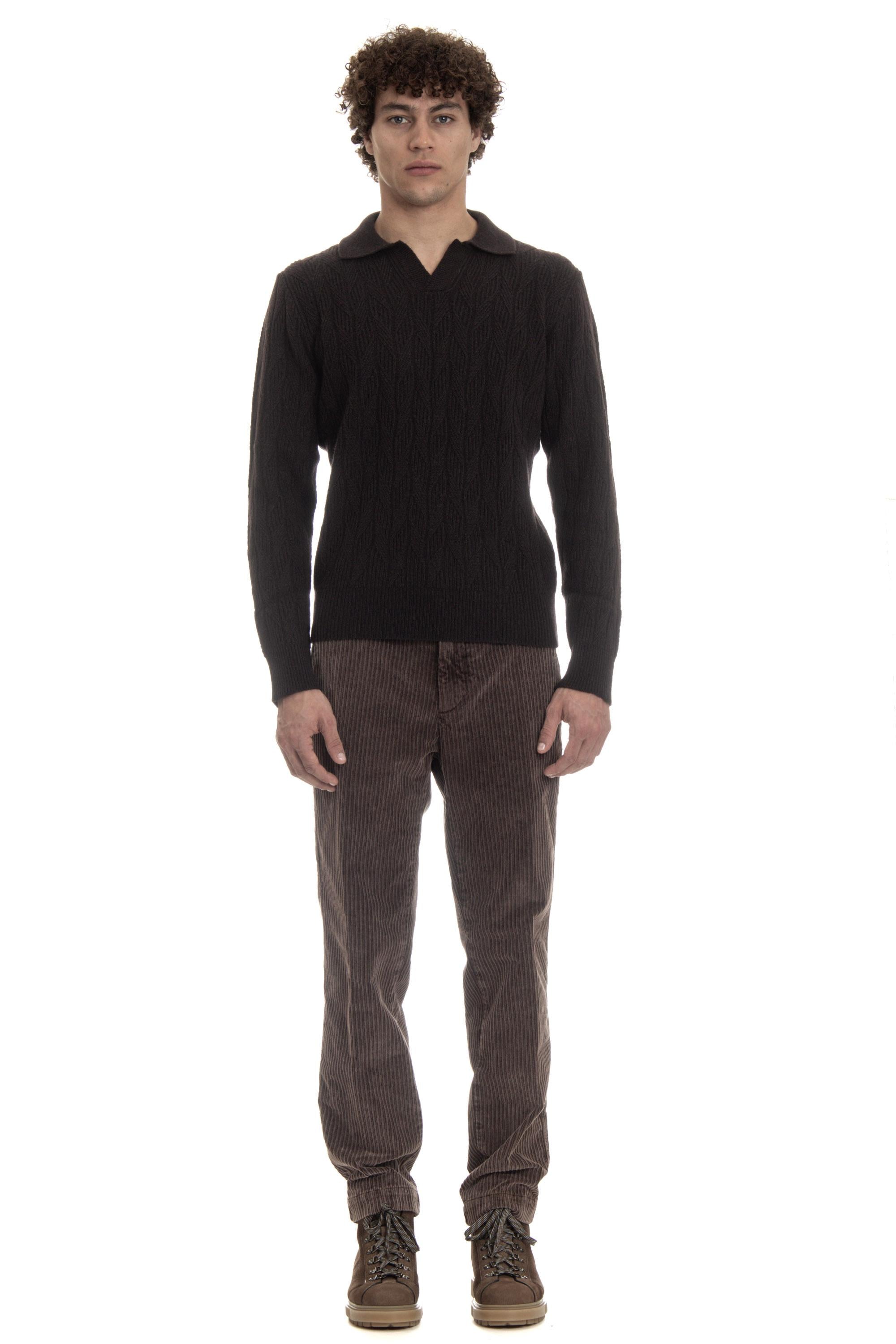 Polo open collar in lana di agnello D7W146SP 585 Drumohr 