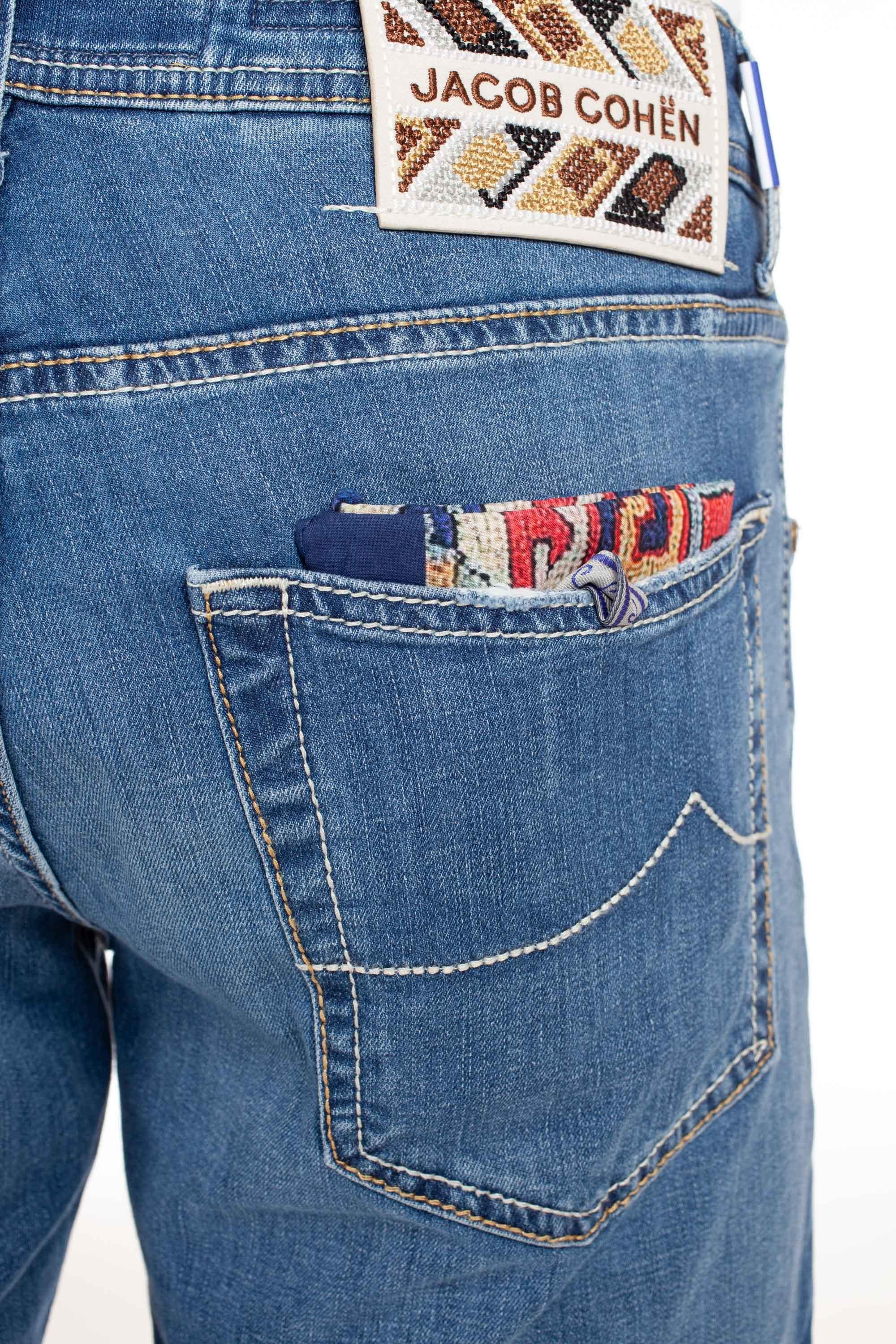 Jacob Cohen Jeans in cotone-lino etichetta in tessuto Nick Slim fit M07 32 S3737 NICK SLIM 670D 