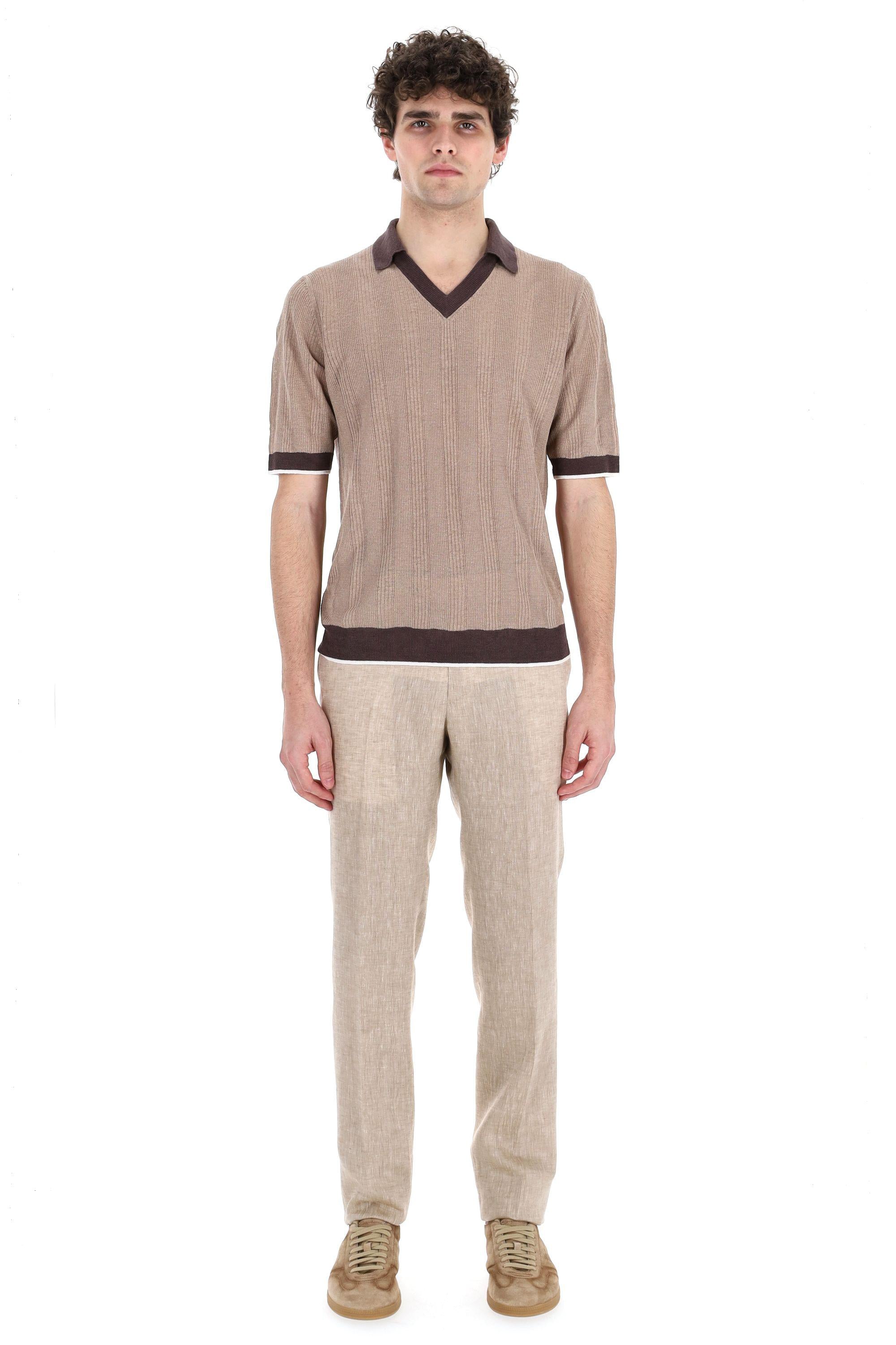 Ballantyne Polo scollo V in lino con profili tennis B2H032 14L13 94017 