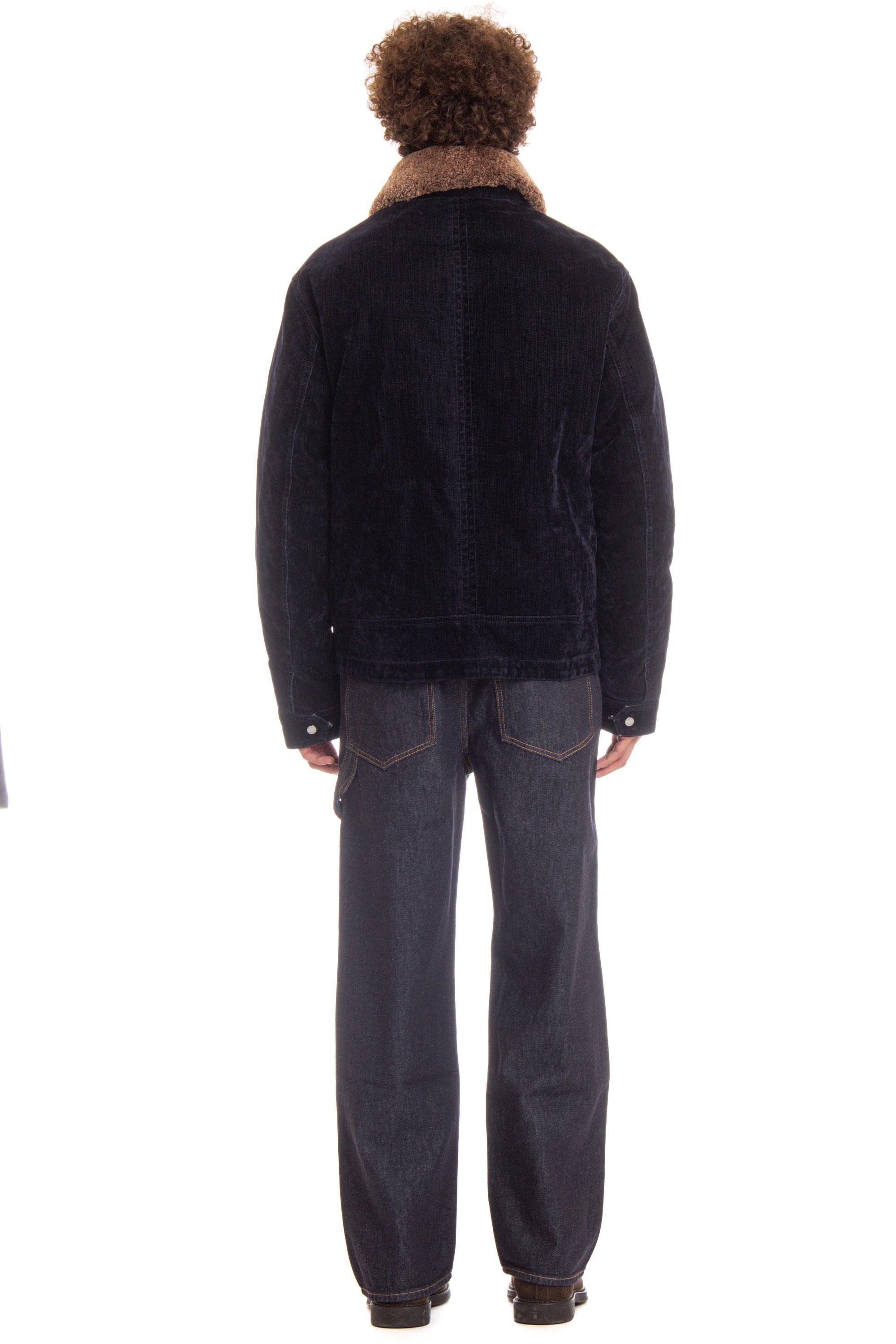 Moorer Bomber in denim floccato imbottito in piuma con collo in montone HENDRIC-41 DARK BLU 