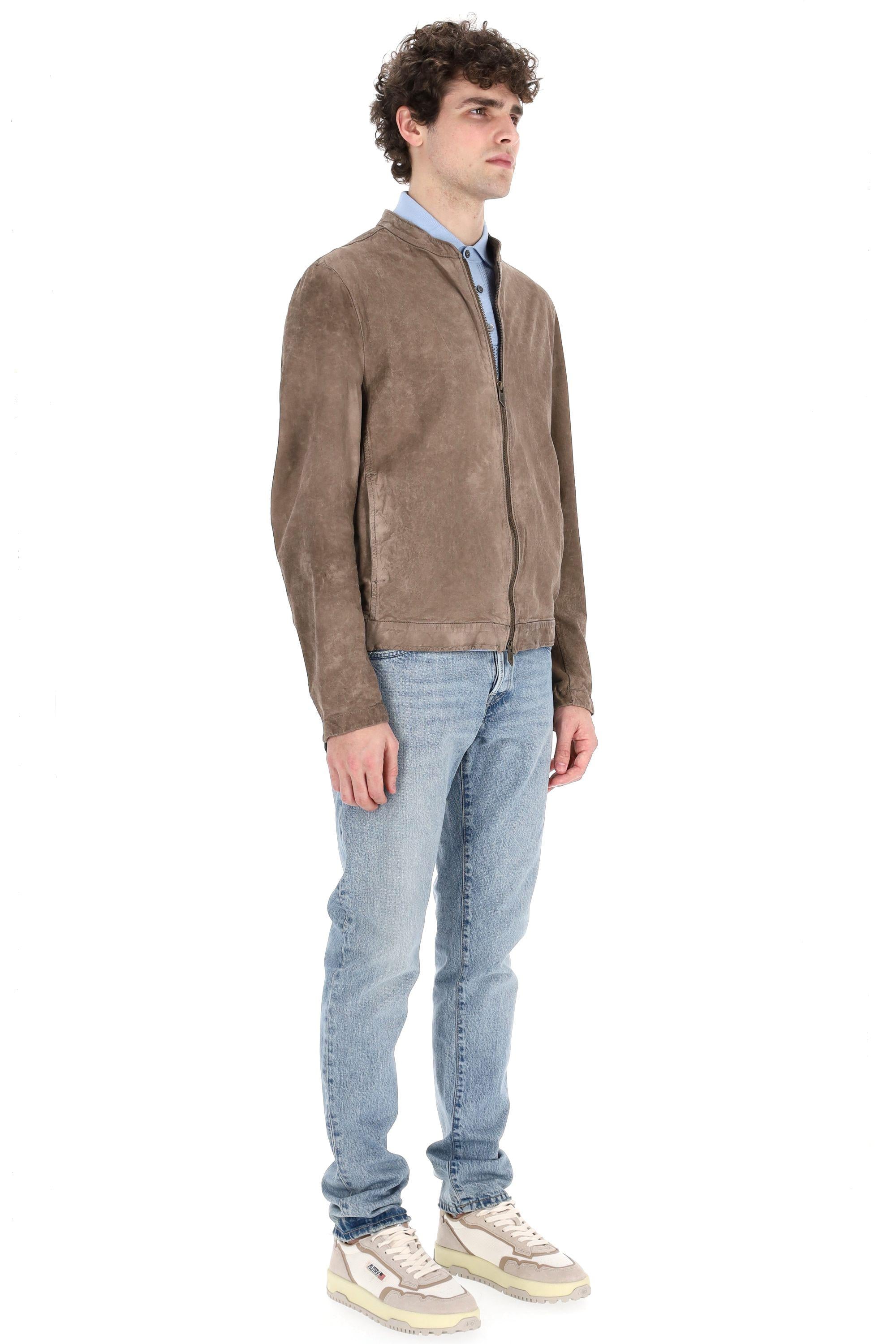 Giubbino full zip in pelle di agnello delavè 48526-U NORG_SAND Salvatore Santoro 
