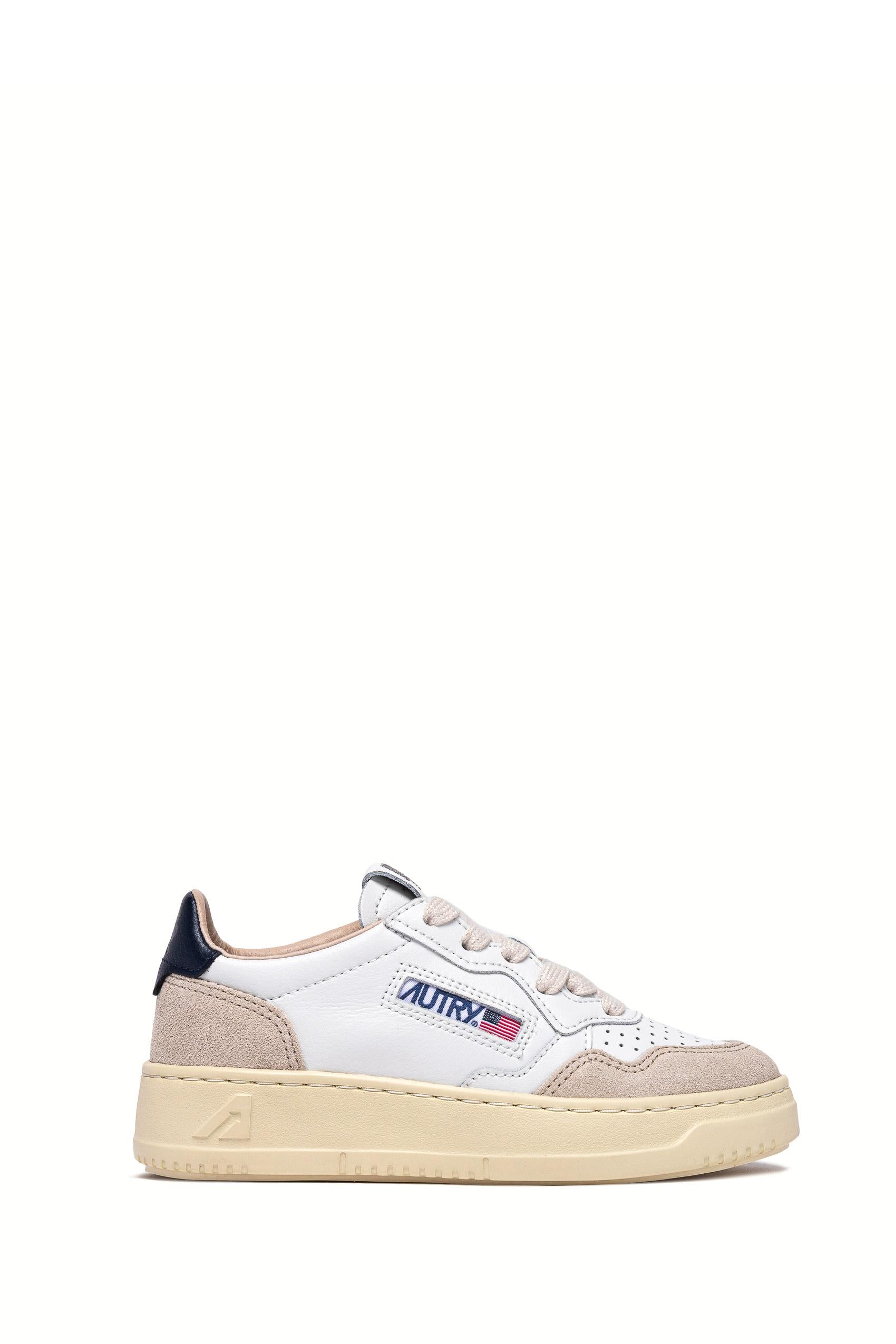 Sneaker bambino in pelle e camoscio talloncino blu KULK FS06 WHT/SPACE Autry 