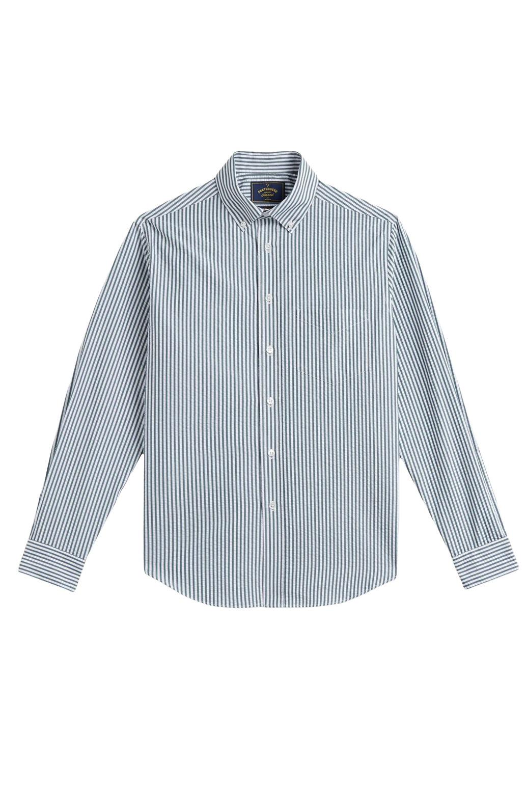 Portuguese Flannel Camicia Atlantico seersucker stripes bianco-verde 011/2 GREEN 