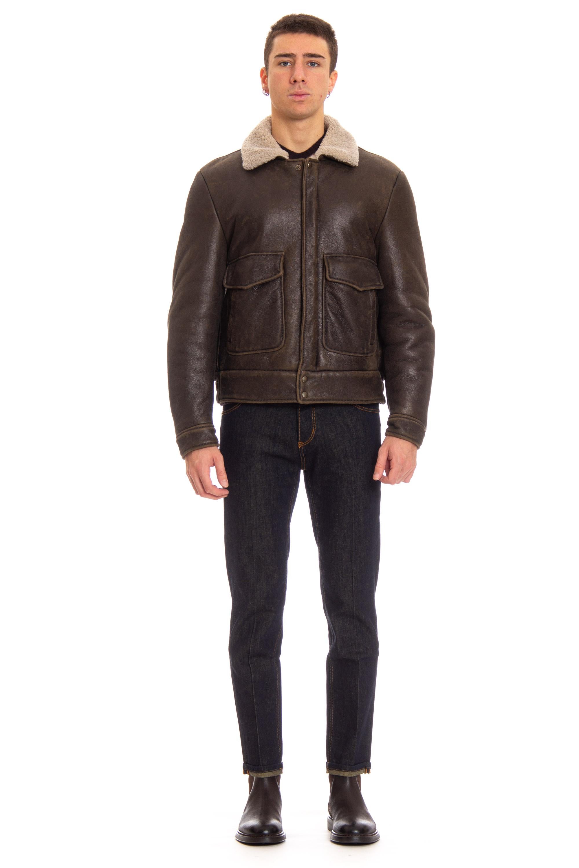Montone artigianale con zip e collo camicia 45523-U ASFALTO Salvatore Santoro 