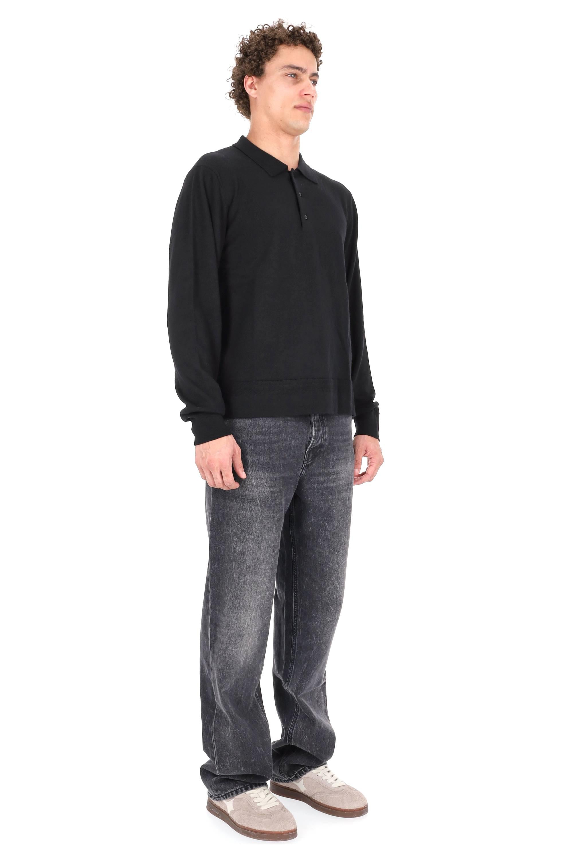 Officine Générale Polo cropped in lana merino MKNT311 BLACK 