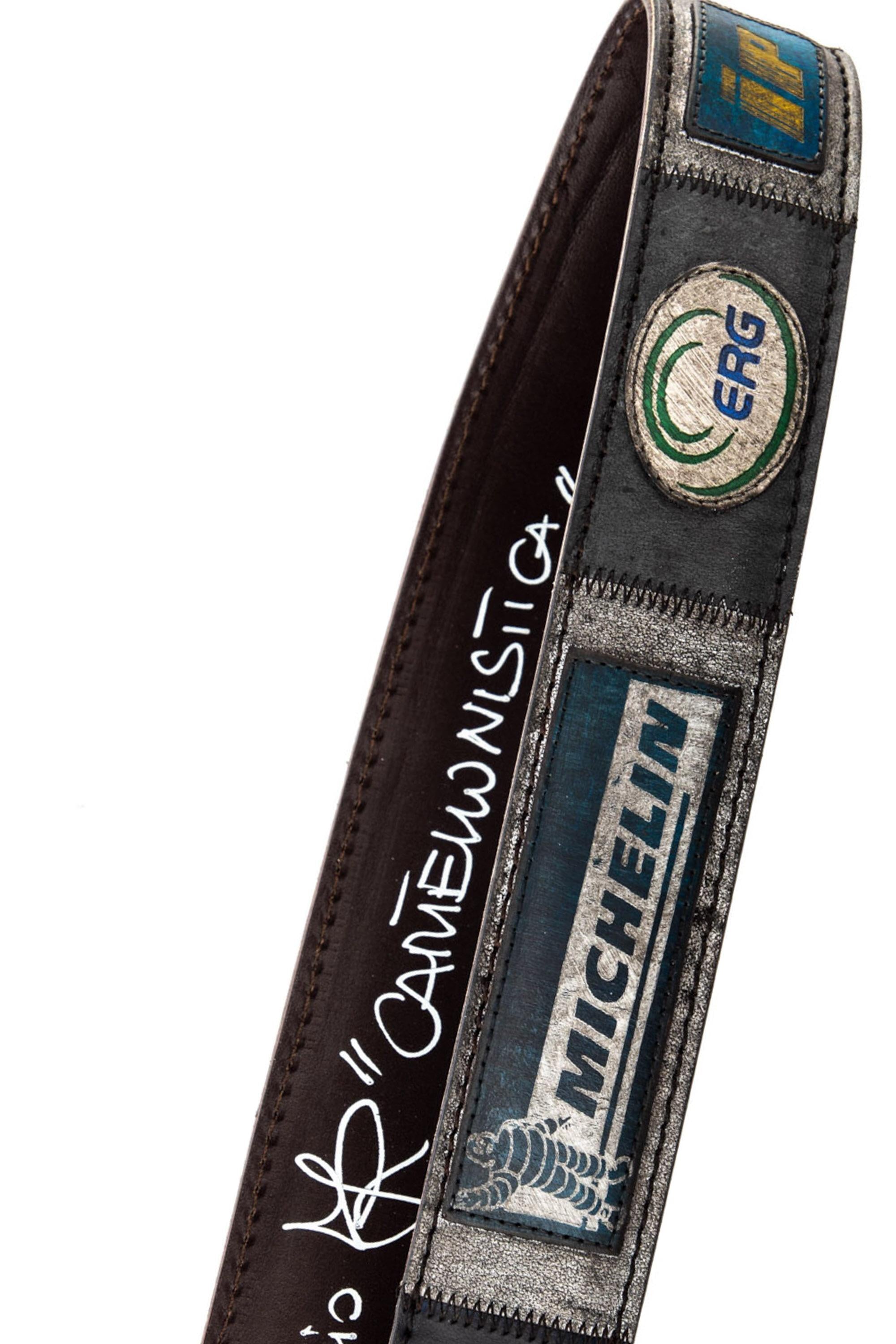 Artigianato Italiano Cintura artigianale in pelle toni scuri "Cartellonistica" CARTELLONISTICA DRK MLTCLR 