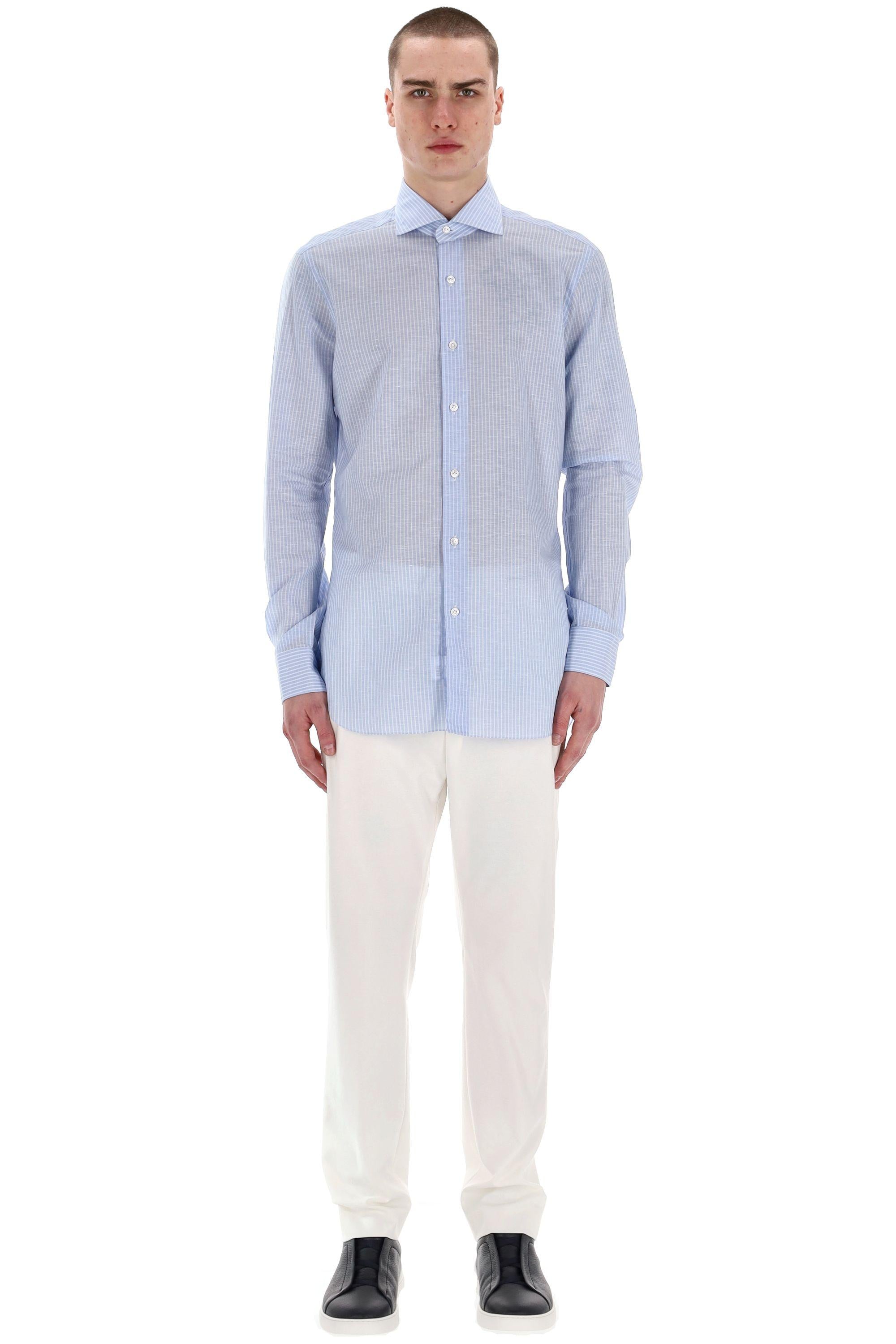 Camicia sartoriale bacchetata in lino-cotone linea Culto K1U13P0147126.U 0001 Barba 