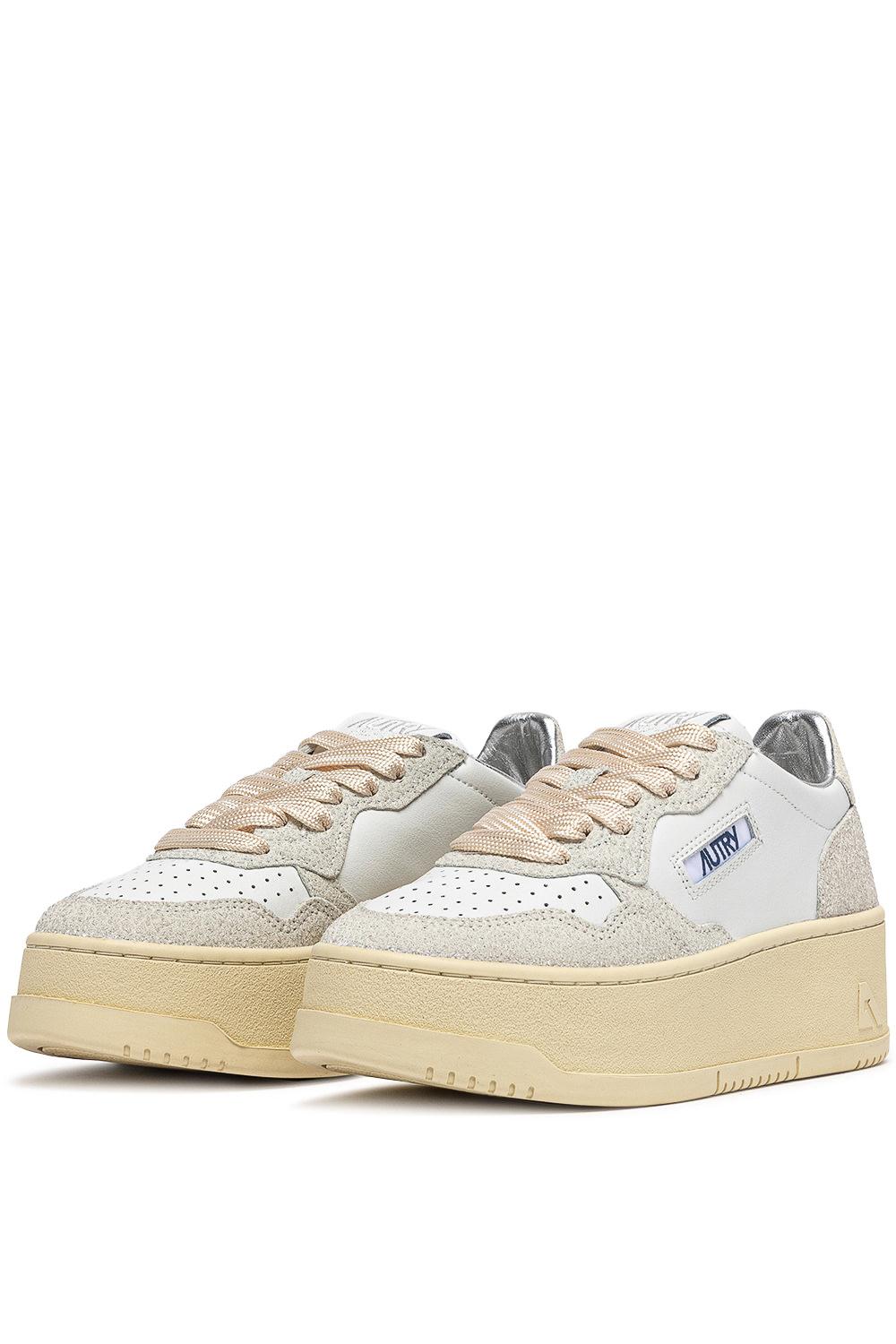 Sneaker donna Platform bimateriale in pelle e strass PTLW TA01 WHT/WHT Autry 