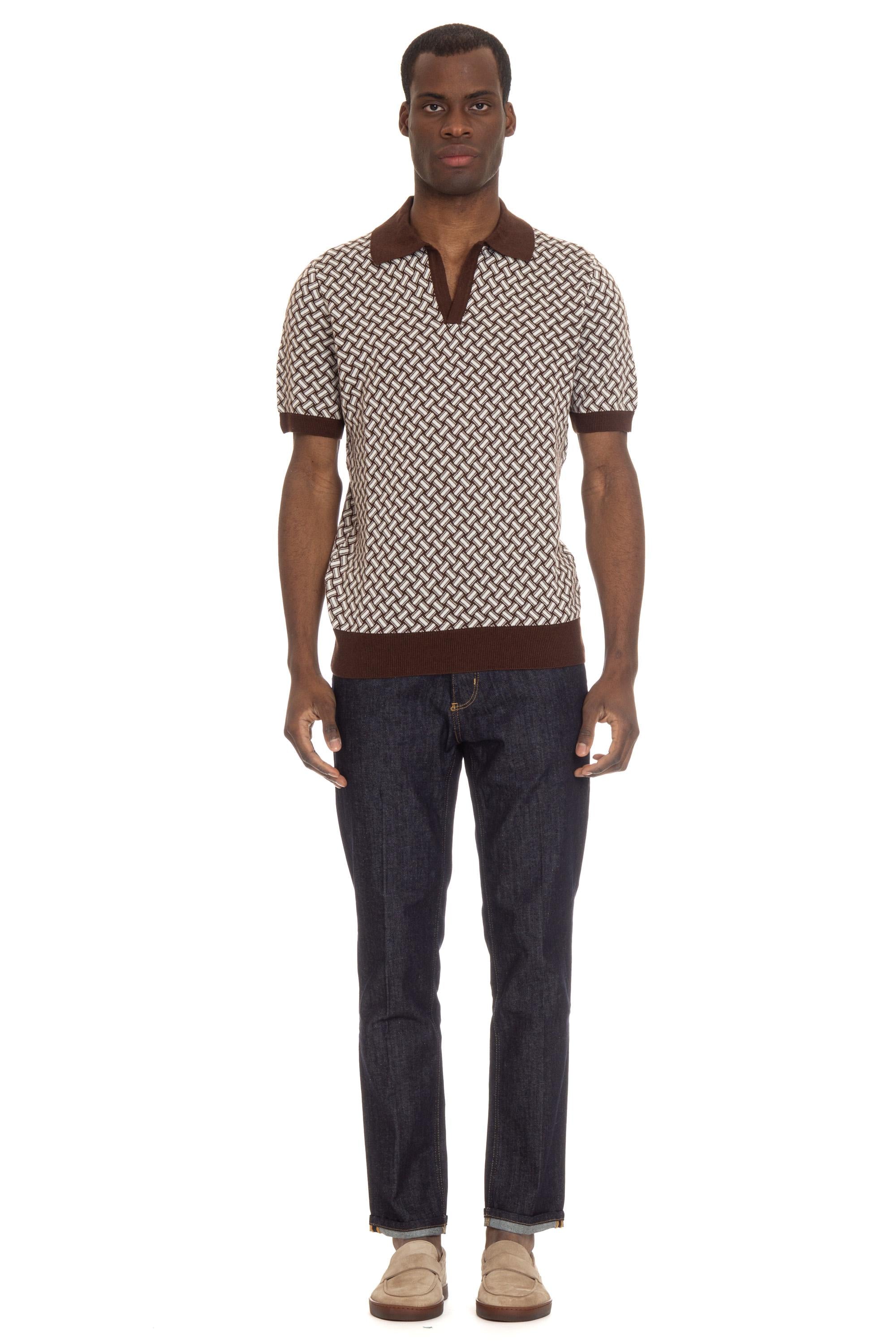 Polo in cotone-lino fantasia biscottino D9LZ146N/3 B32 Drumohr 